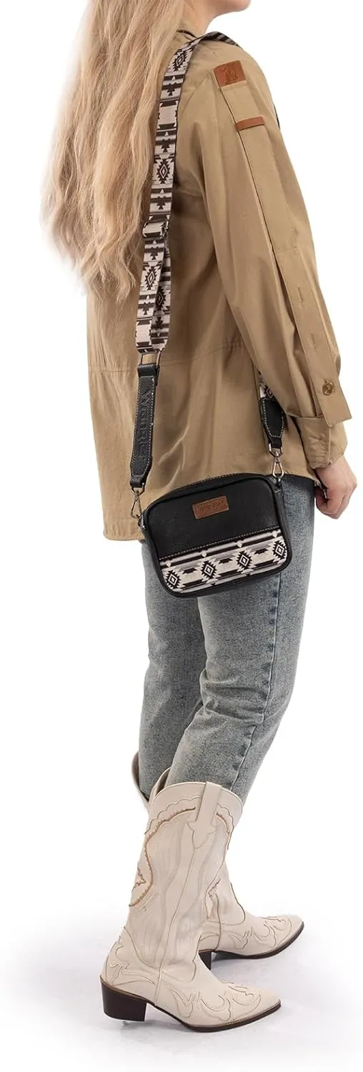 Wrangler Crossbody Bag for Women Aztec Mini Crossover Purse with Guitar Strap