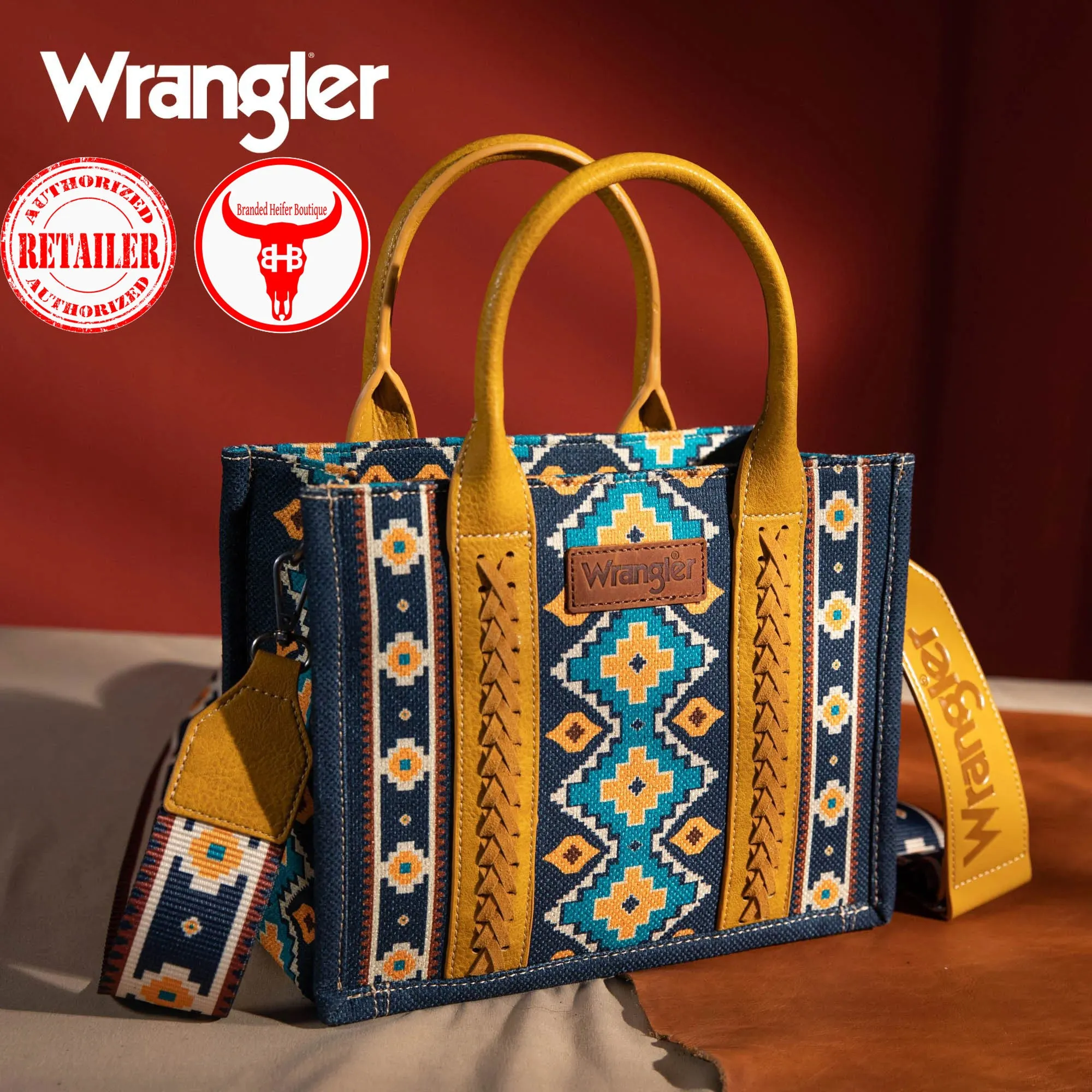 Wrangler Southwestern Print Small Canvas Crossbody - Mustard