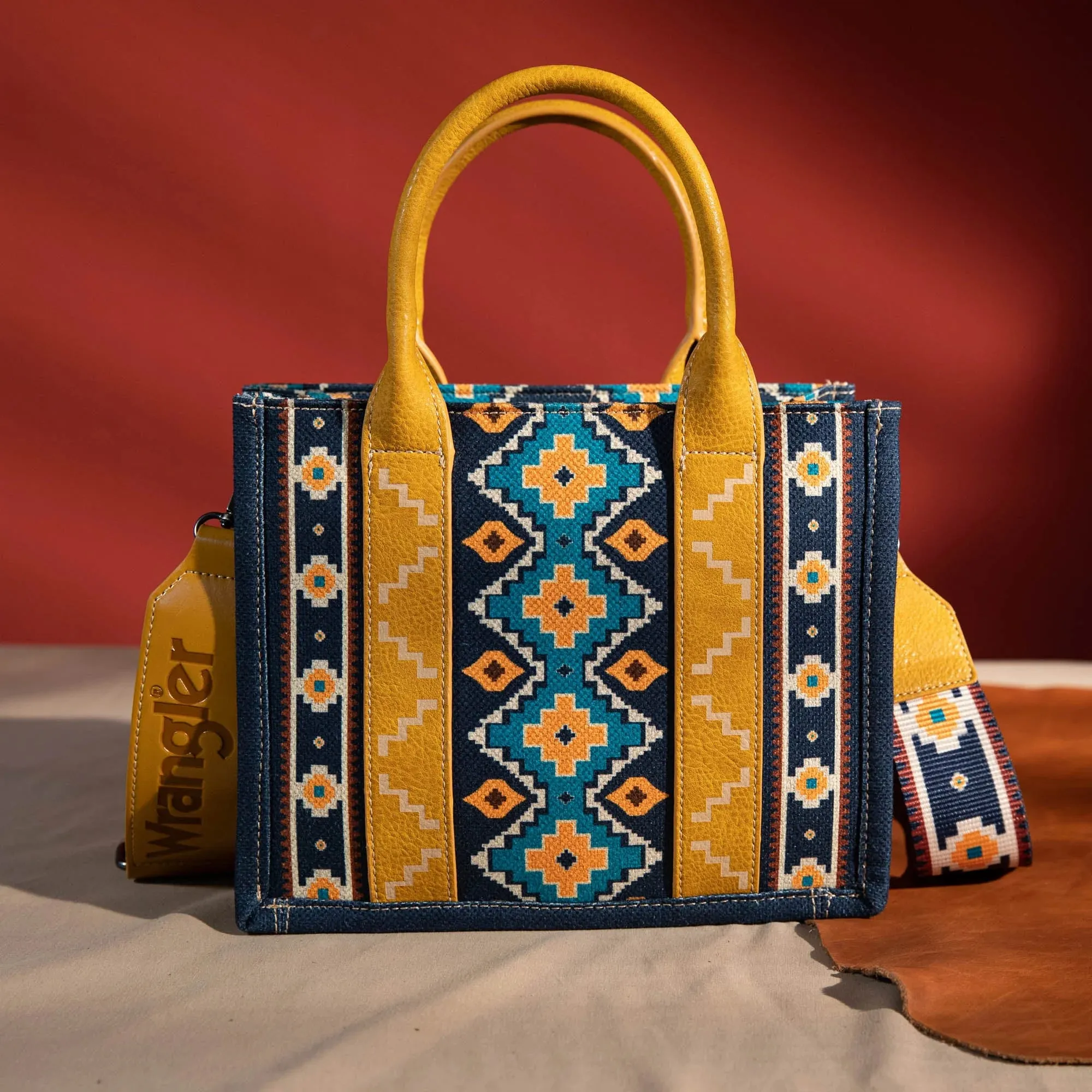Wrangler Southwestern Print Small Canvas Crossbody - Mustard