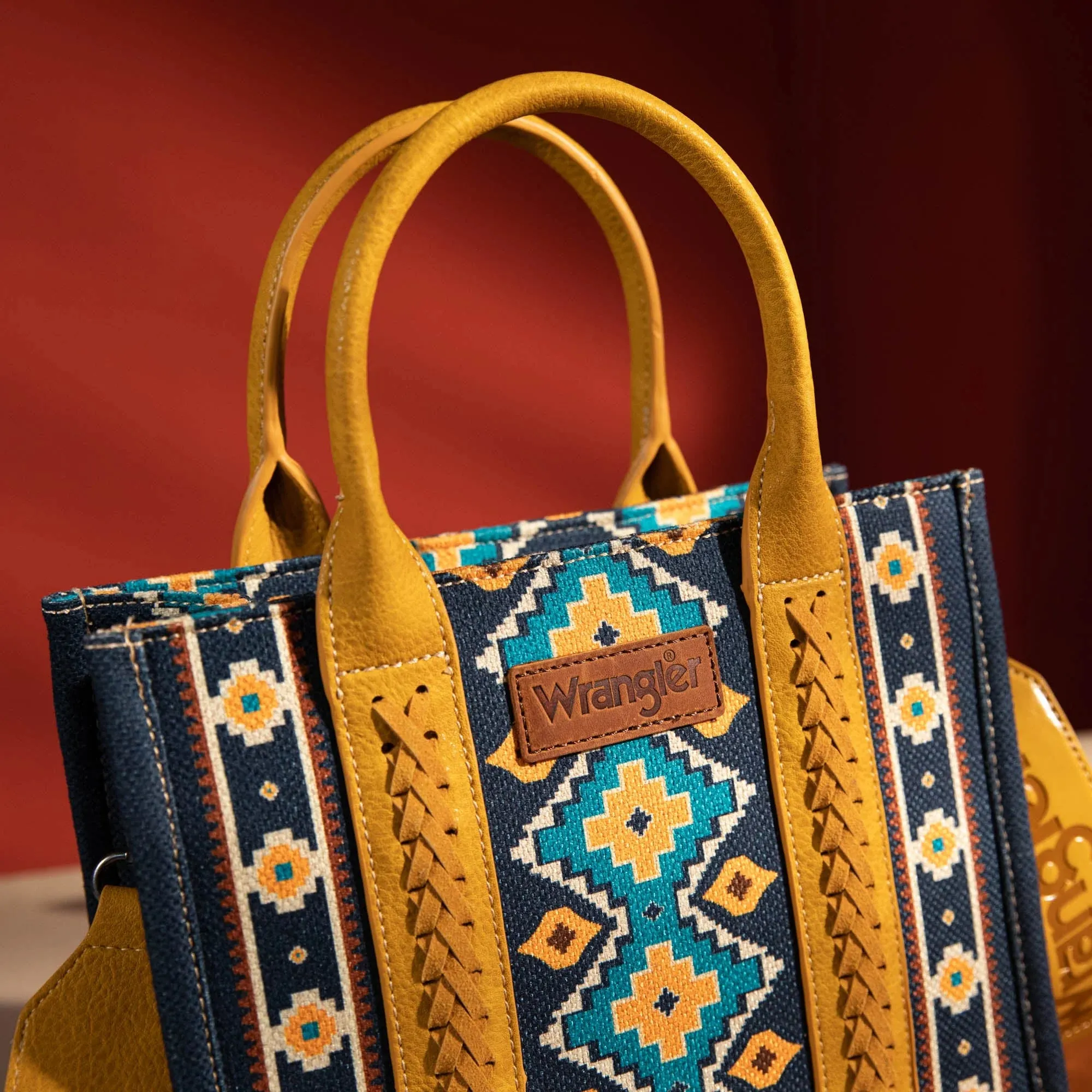 Wrangler Southwestern Print Small Canvas Crossbody - Mustard