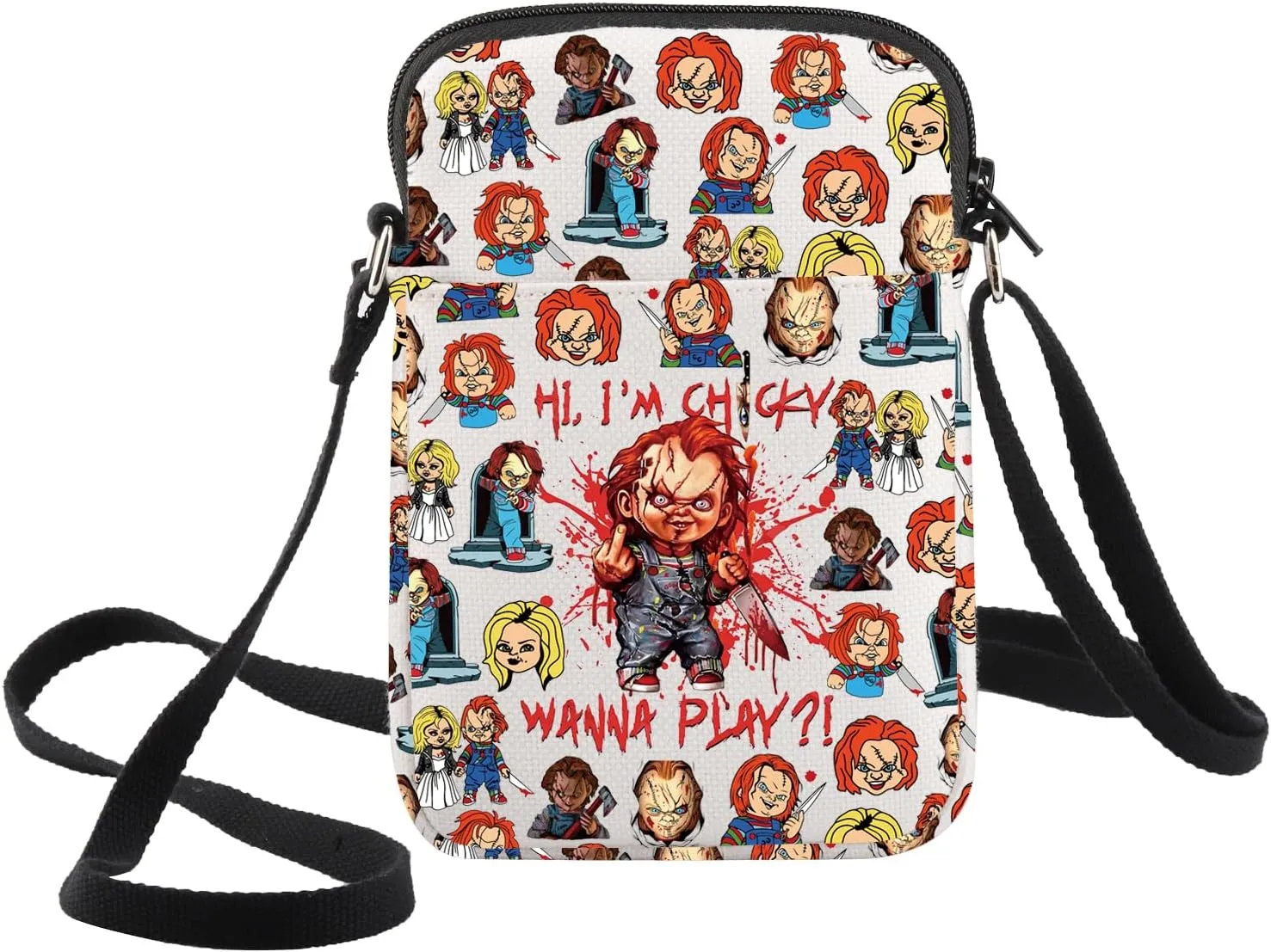 WZMPA Killer Doll Bride Fans Crossbody Bag Horror Gift Wanna Play Don't Call Me Sweetie Shoulder Bag Evil Doll Merchandise