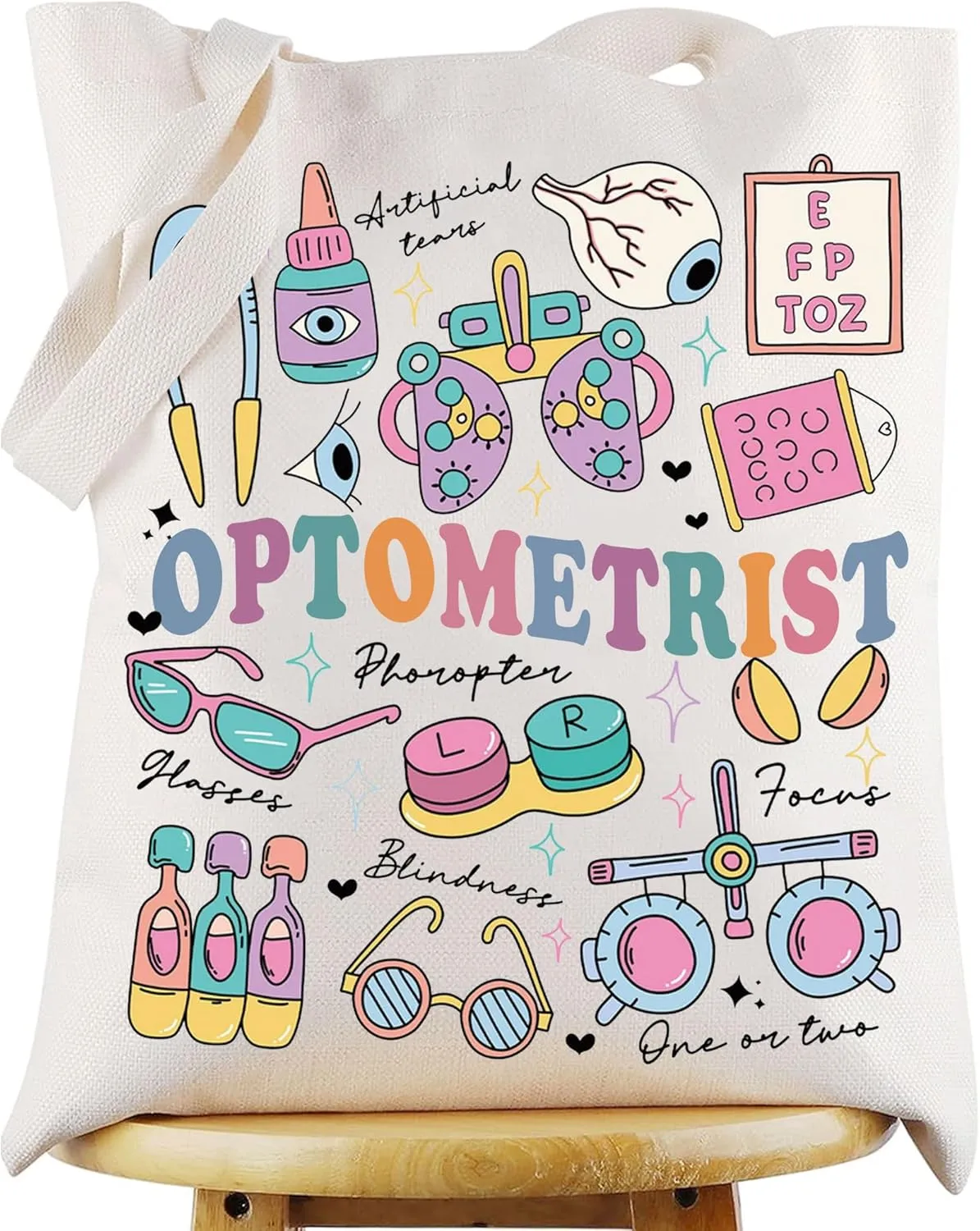 WZMPA Optometrist Canvas Tote Bag Ophthalmic Assistant Gift Ophthalmic Technician Shoulder Bag Eye Doctor Retirement Gift