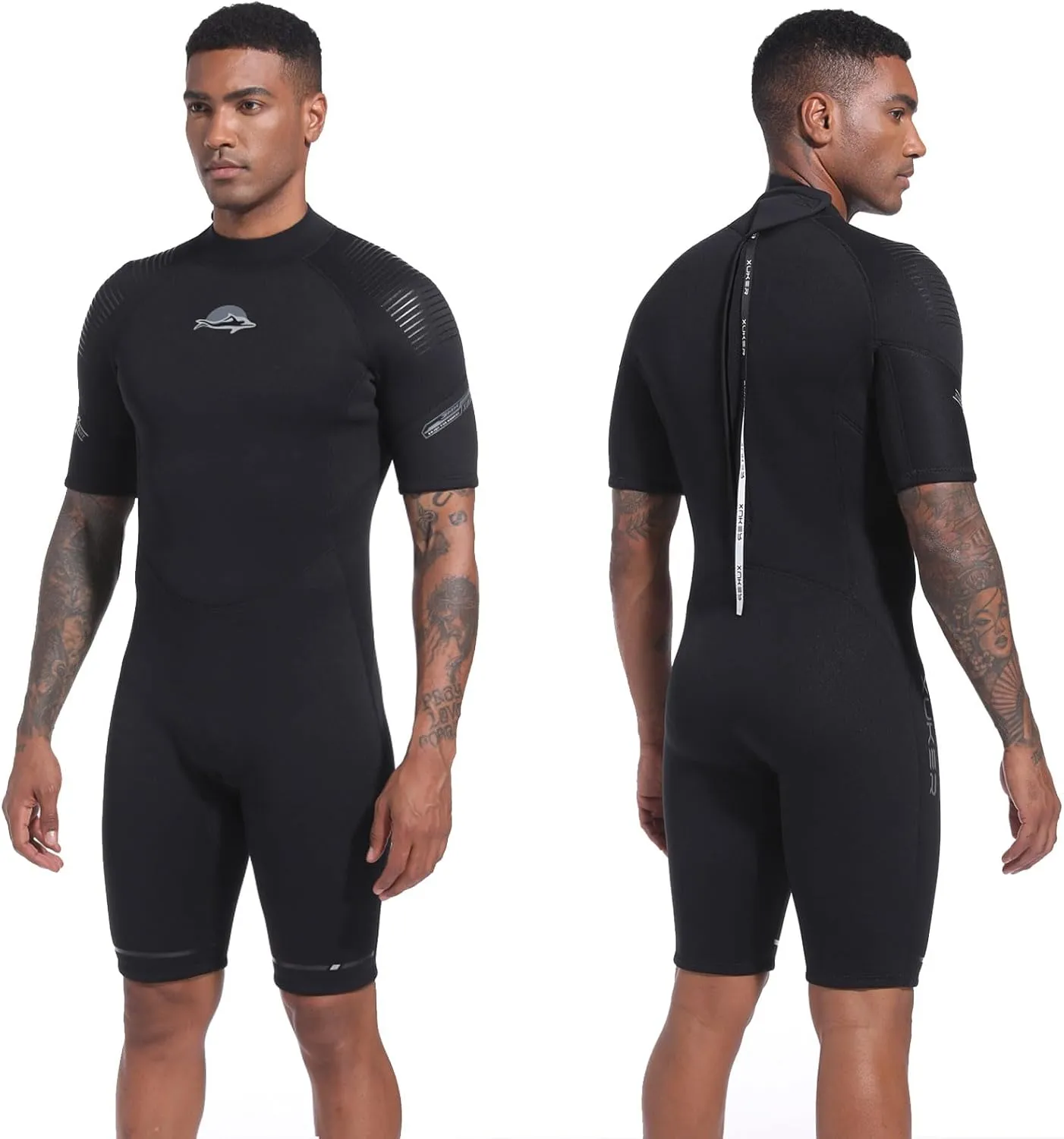 XUKER Mens Shorty Wetsuit Women, 3mm Back Zip Diving Suit Neoprene Short Sleeve Thermal Wet Suit for Diving Snorkeling Surfing Swimming