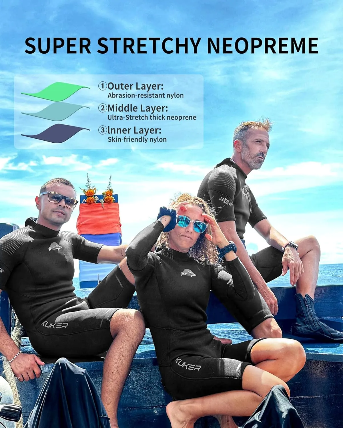 XUKER Mens Shorty Wetsuit Women, 3mm Back Zip Diving Suit Neoprene Short Sleeve Thermal Wet Suit for Diving Snorkeling Surfing Swimming