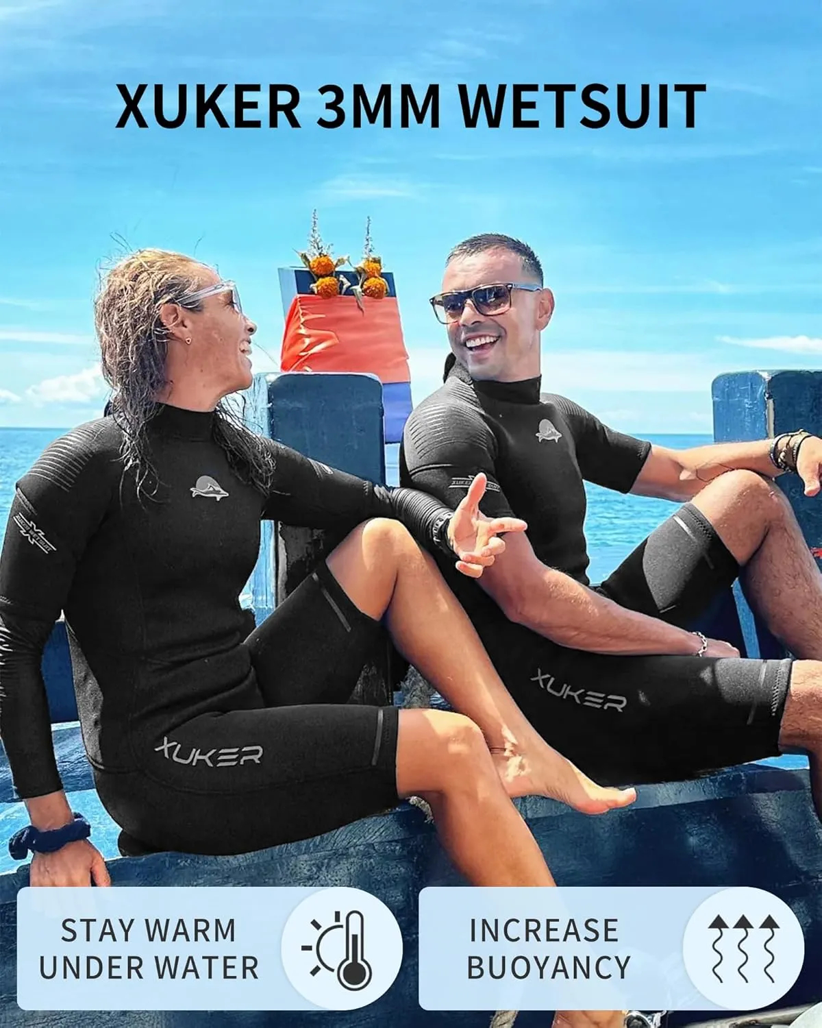 XUKER Mens Shorty Wetsuit Women, 3mm Back Zip Diving Suit Neoprene Short Sleeve Thermal Wet Suit for Diving Snorkeling Surfing Swimming