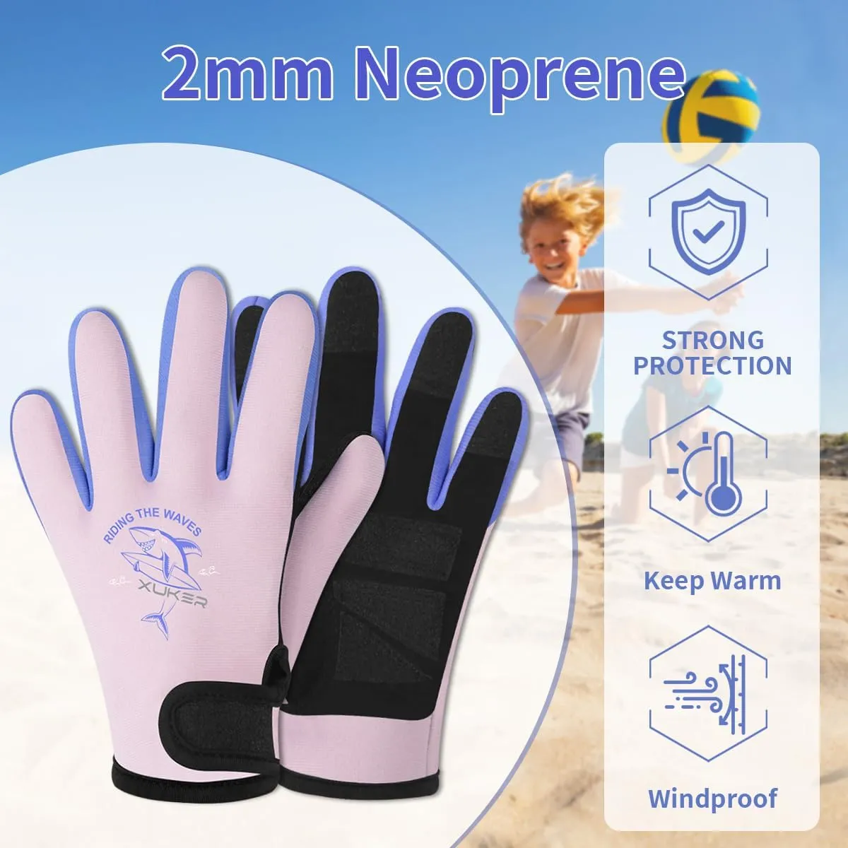 XUKER Neoprene Gloves for Kids, 2mm Wetsuit Dive Gloves Keep Warm for Diving Scuba Kayaking Snorkeling Swimming Water Sports