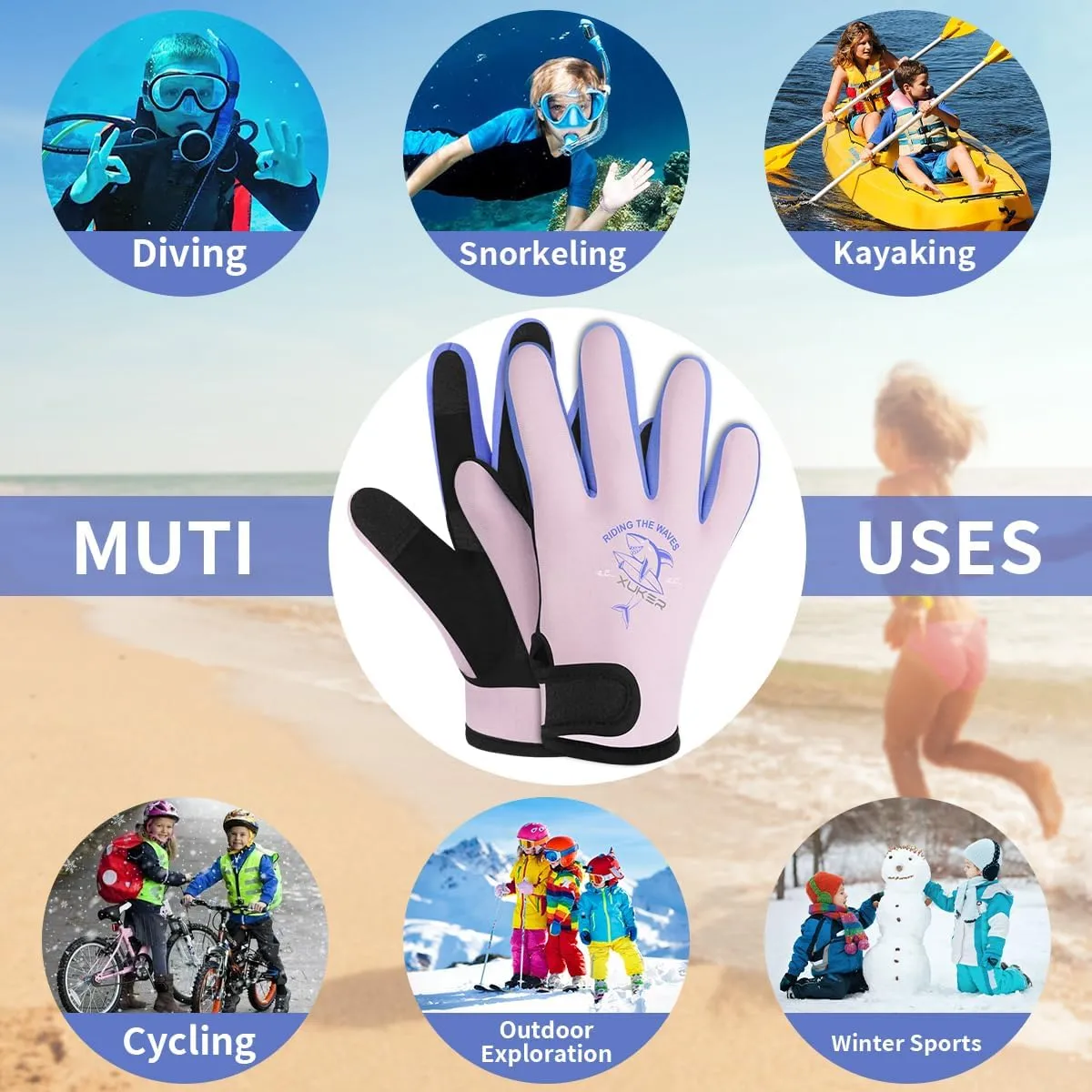 XUKER Neoprene Gloves for Kids, 2mm Wetsuit Dive Gloves Keep Warm for Diving Scuba Kayaking Snorkeling Swimming Water Sports