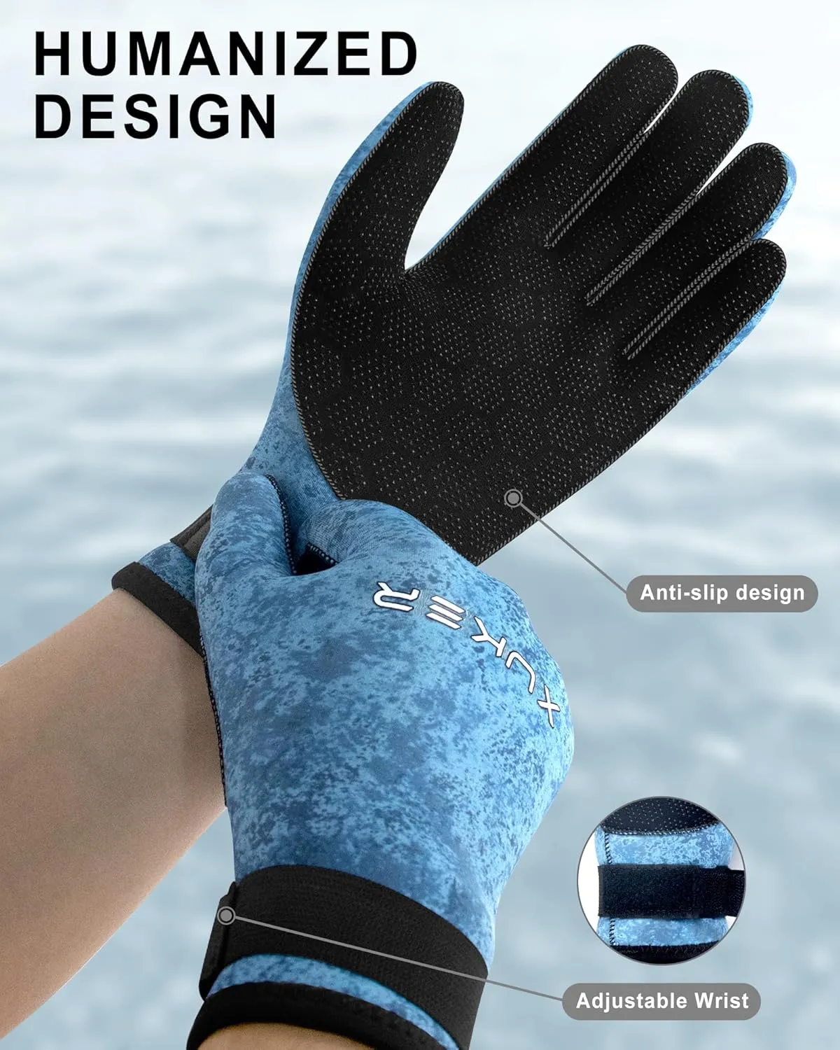 XUKER Neoprene Gloves Men Women, 3mm Camouflage Patterned Winter Wetsuit Gloves Keep Warm for Scuba Diving Surfing Swimming Fishing Water Sports