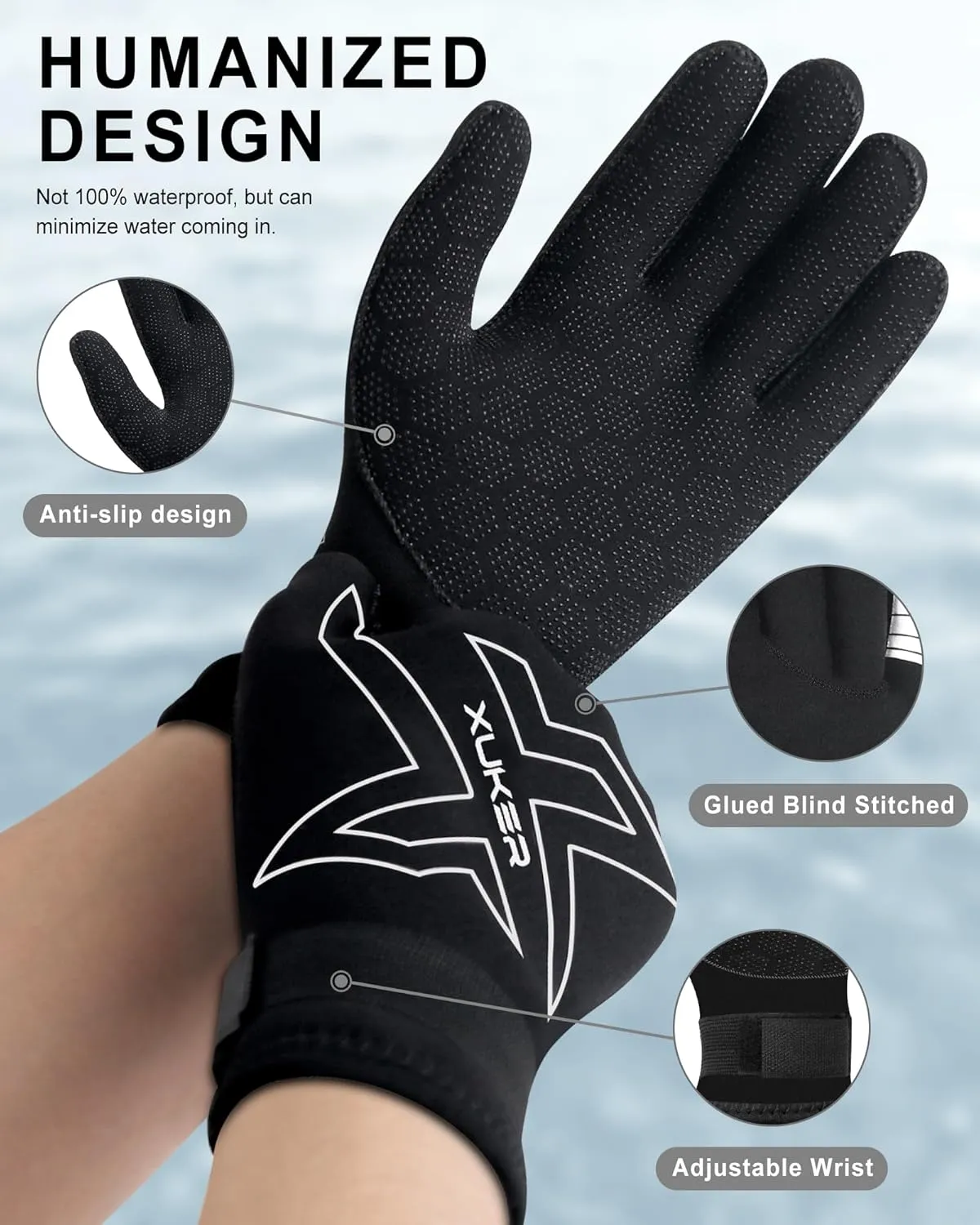 XUKER Neoprene Gloves Women Men, 3mm Wetsuit Dive Gloves Keep Warm for Diving Scuba Kayaking Snorkeling Swimming Water Sports