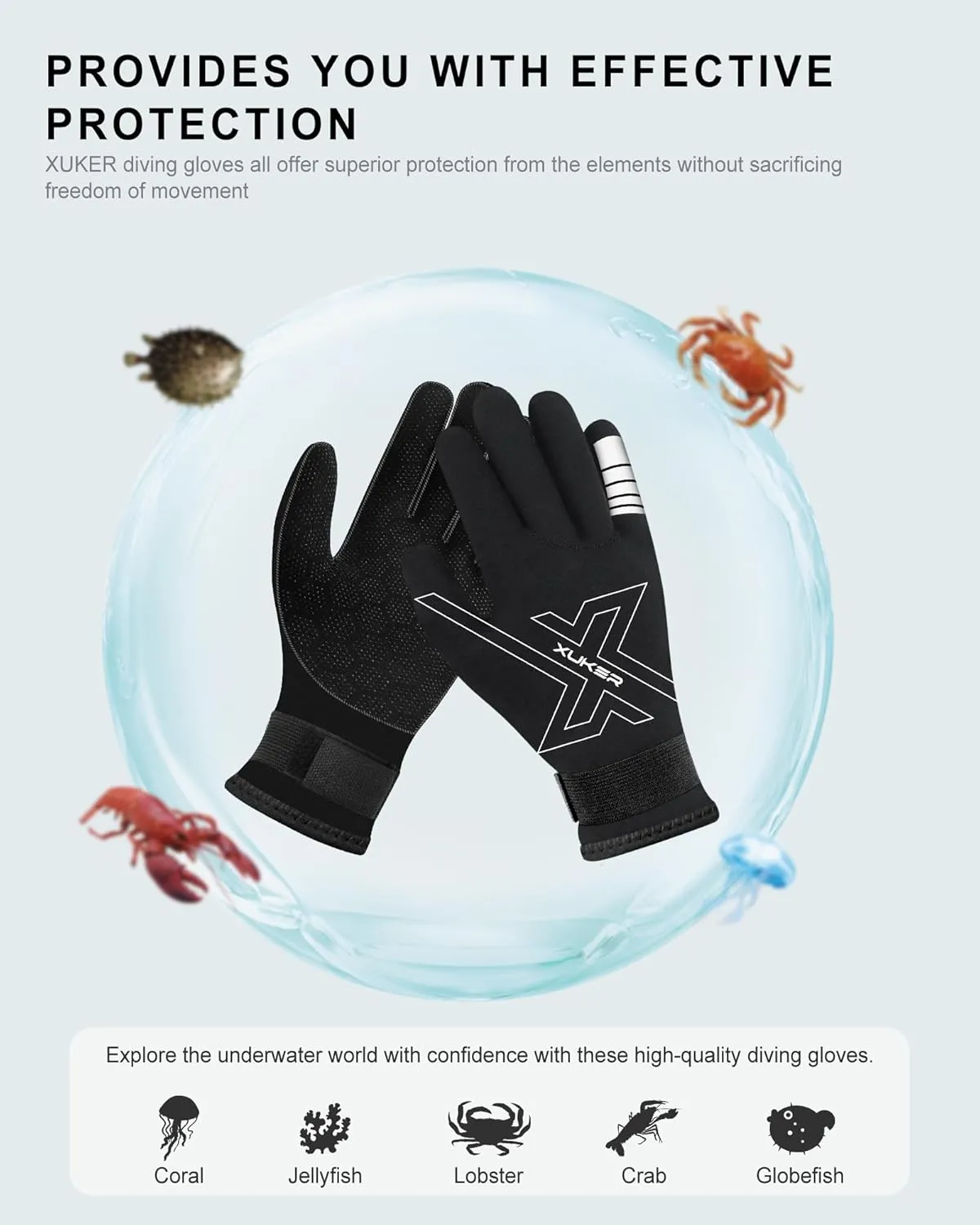 XUKER Neoprene Gloves Women Men, 3mm Wetsuit Dive Gloves Keep Warm for Diving Scuba Kayaking Snorkeling Swimming Water Sports