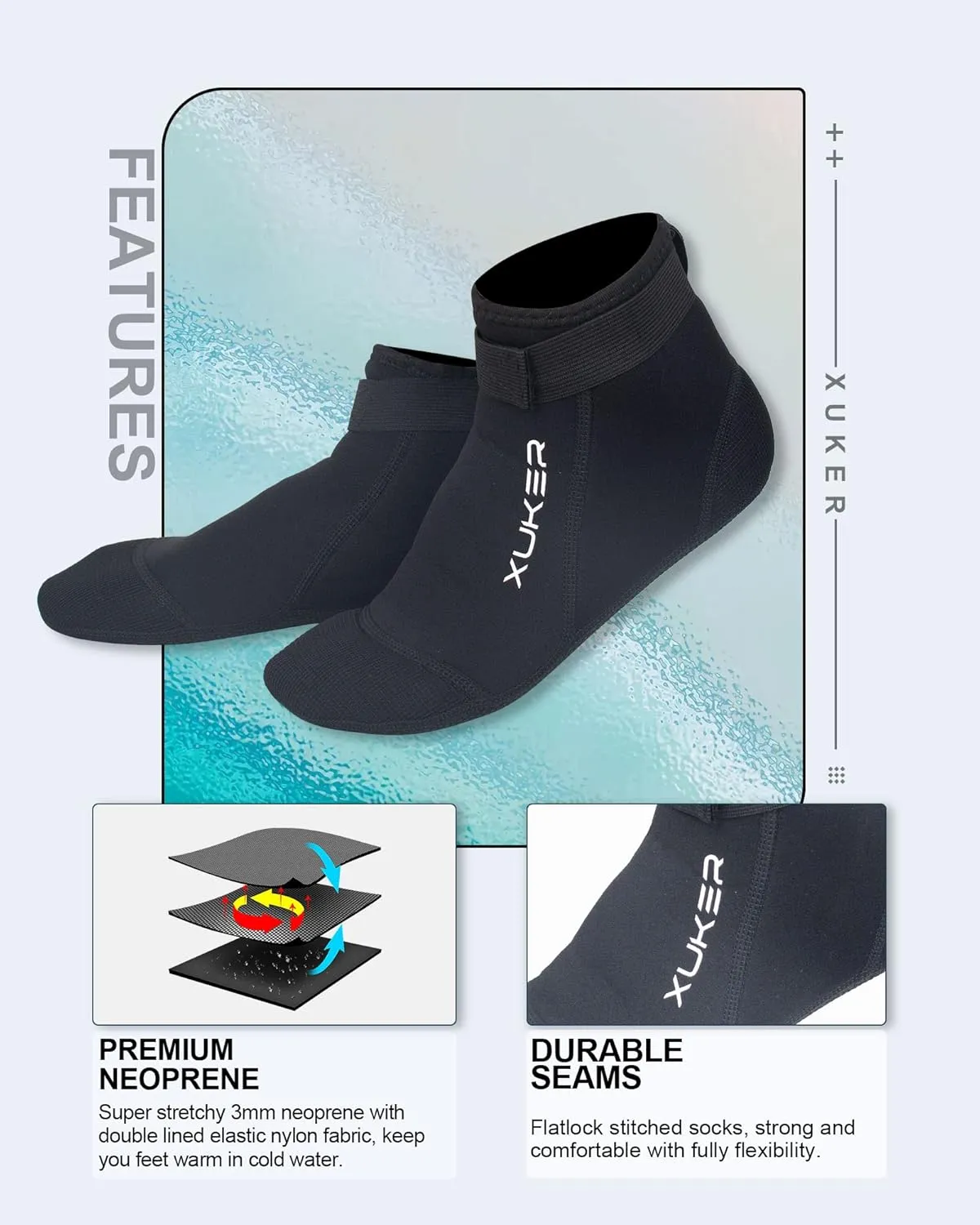 XUKER Neoprene Socks, 3mm Beach Volleyball Sand Soccer Wetsuit Socks Water Booties for Diving Snorkeling Kayaking Paddling