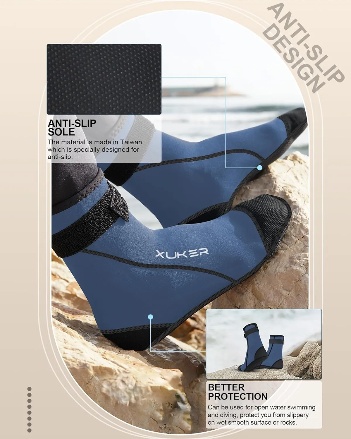 XUKER Neoprene Water Socks 3mm, Sand Proof Beach Volleyball Socks Diving Socks for Outdoor Water Sports
