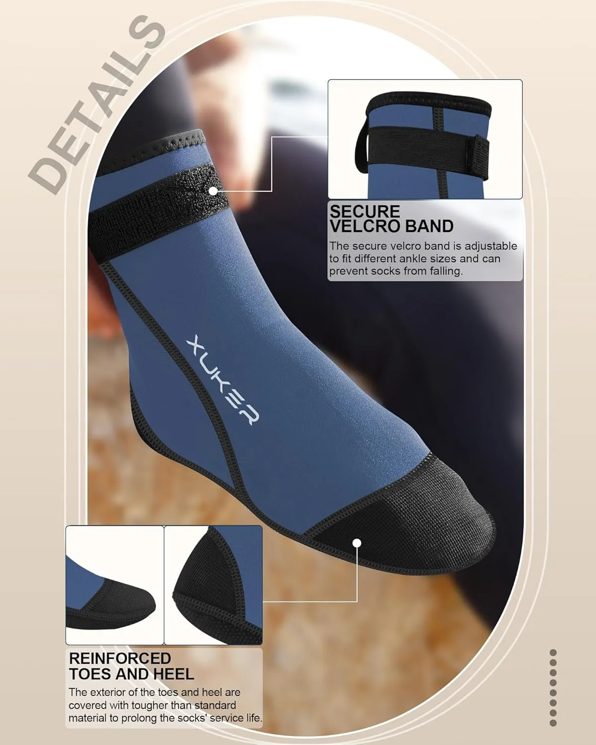 XUKER Neoprene Water Socks 3mm, Sand Proof Beach Volleyball Socks Diving Socks for Outdoor Water Sports