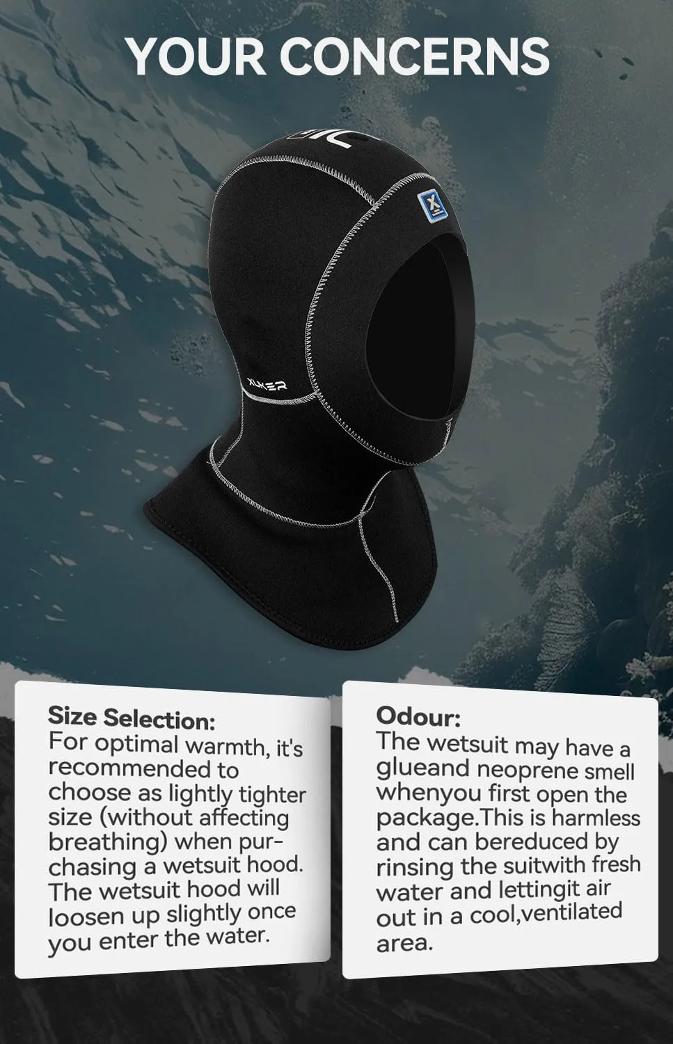 XUKER Neoprene Wetsuit Hood Scuba Diving Hood 5mm 3mm for Men Women, Diving Cap Surfing Thermal Hood for Kayaking Snorkeling Swimming Sailing Canoeing Water Sports