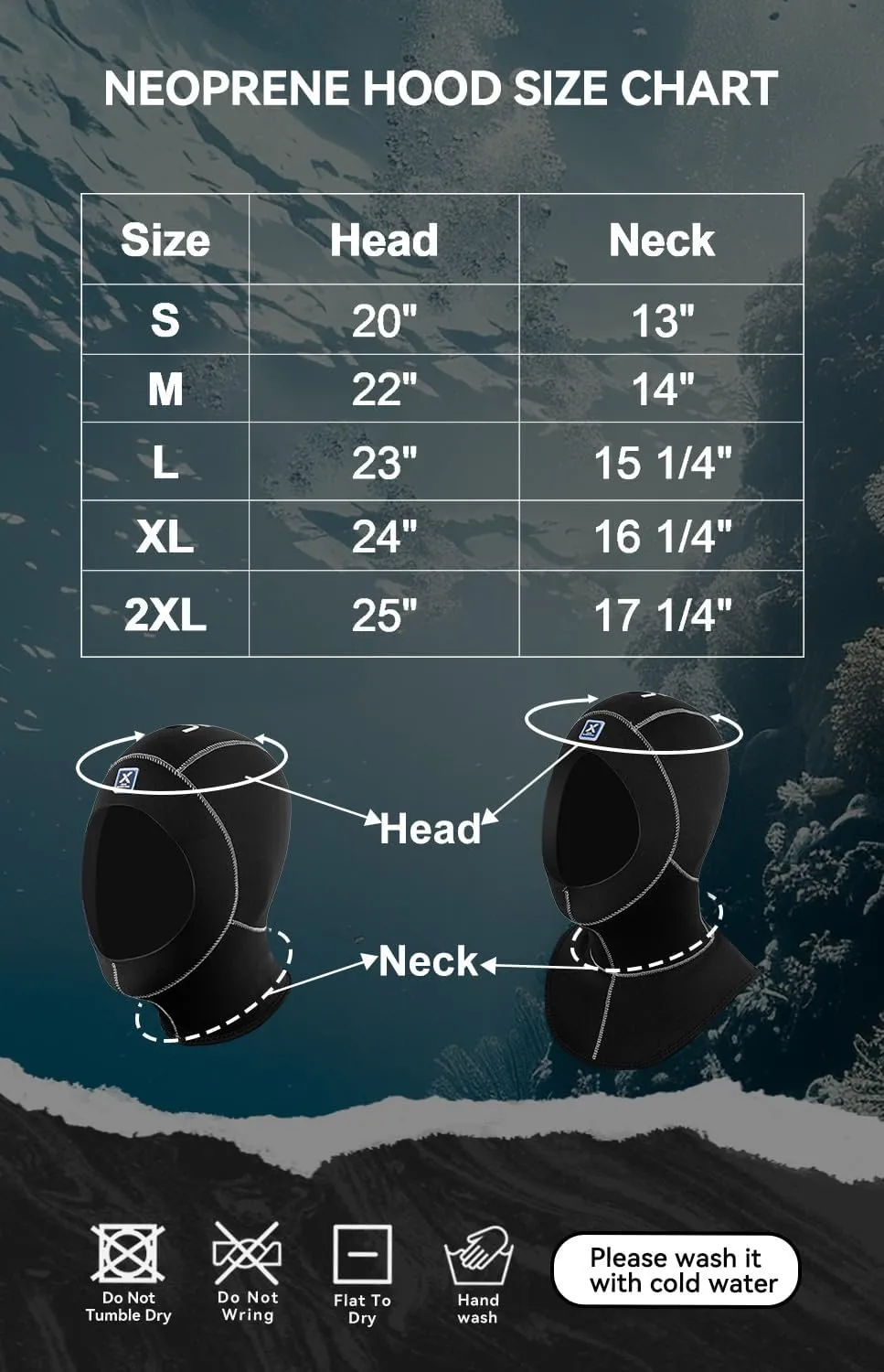 XUKER Neoprene Wetsuit Hood Scuba Diving Hood 5mm 3mm for Men Women, Diving Cap Surfing Thermal Hood for Kayaking Snorkeling Swimming Sailing Canoeing Water Sports
