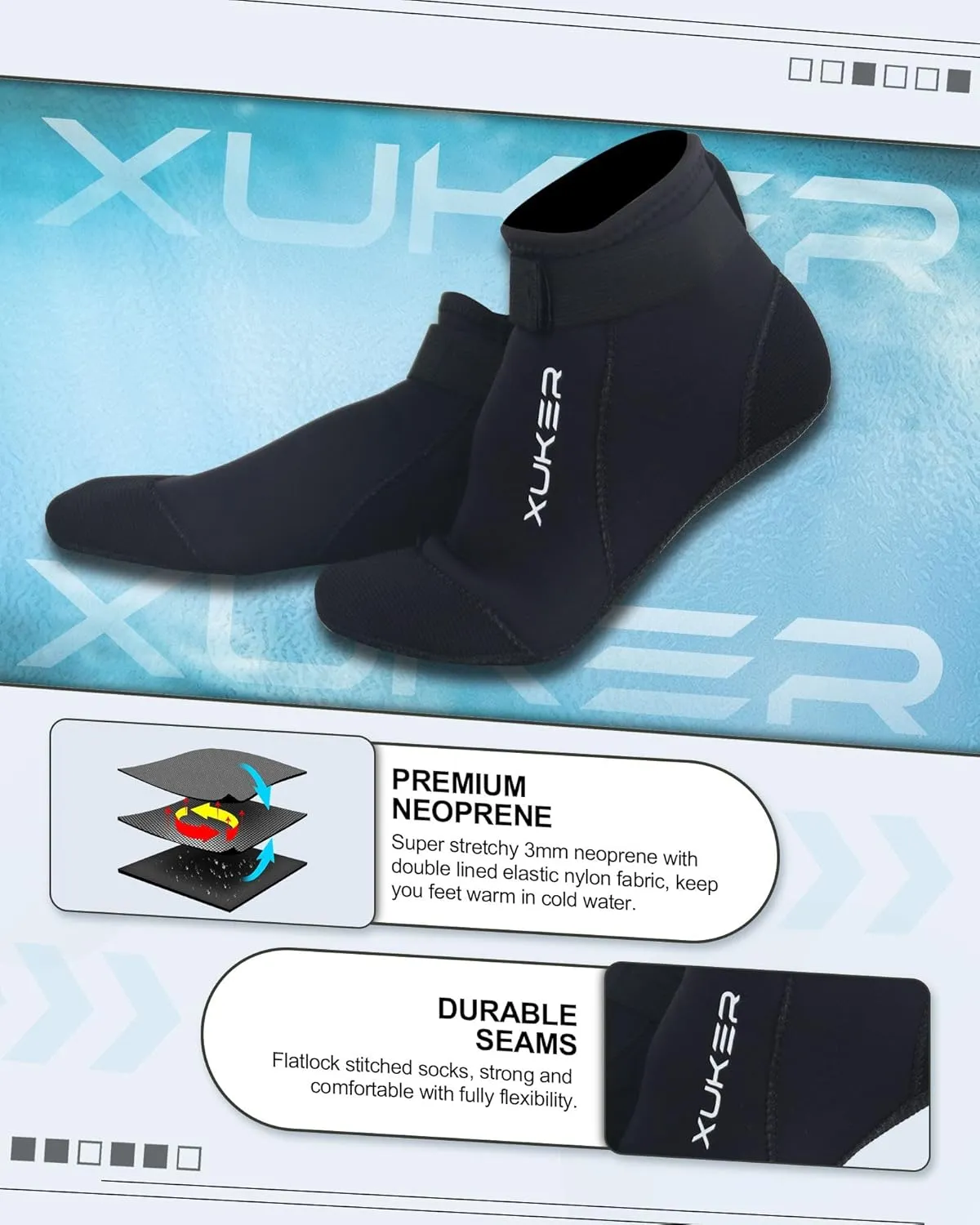 XUKER Water Socks Neoprene Socks, 3mm Glue Blind Stitch Sand Beach Volleyball Wetsuit Socks Water Booties for Diving