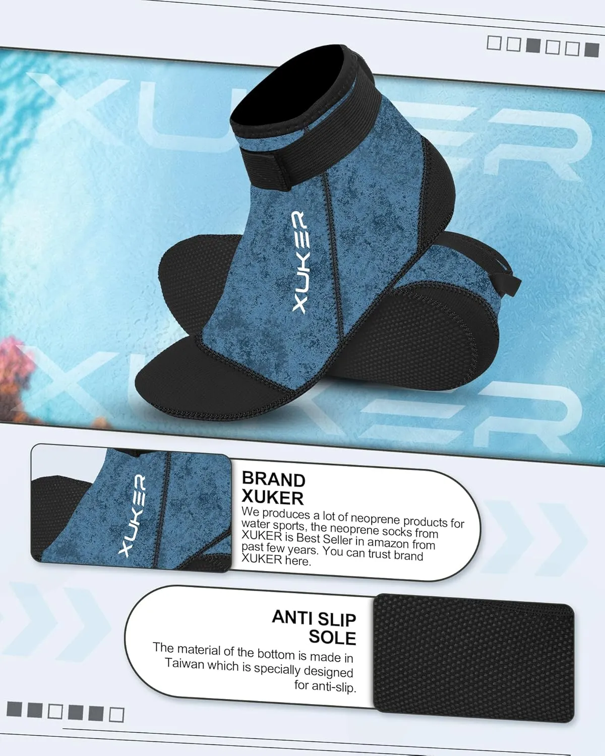 XUKER Water Socks Neoprene Socks, 3mm Glue Blind Stitch Sand Beach Volleyball Wetsuit Socks Water Booties for Diving