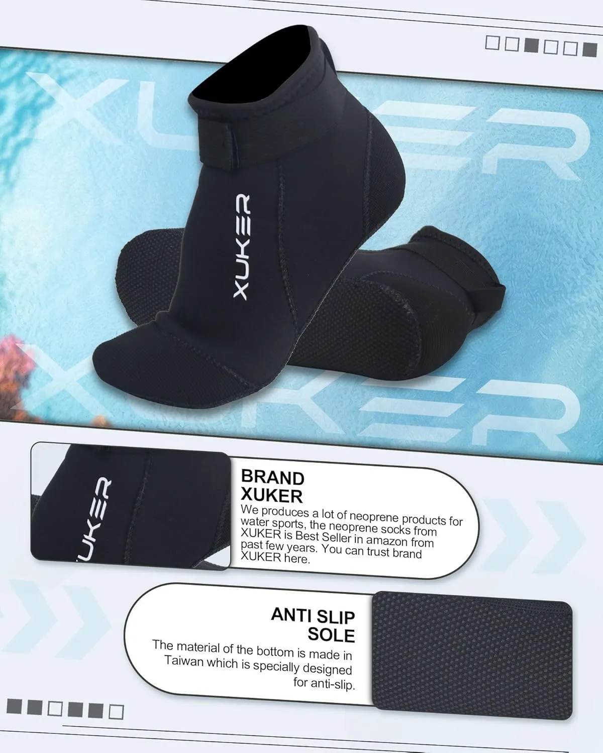 XUKER Water Socks Neoprene Socks, 3mm Glue Blind Stitch Sand Beach Volleyball Wetsuit Socks Water Booties for Diving