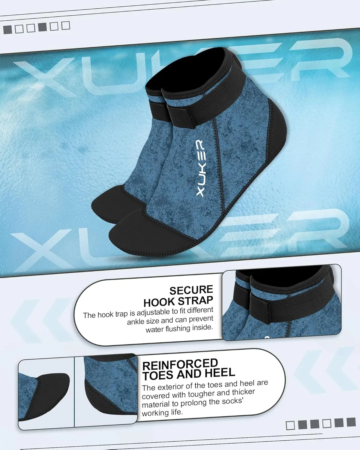 XUKER Water Socks Neoprene Socks, 3mm Glue Blind Stitch Sand Beach Volleyball Wetsuit Socks Water Booties for Diving