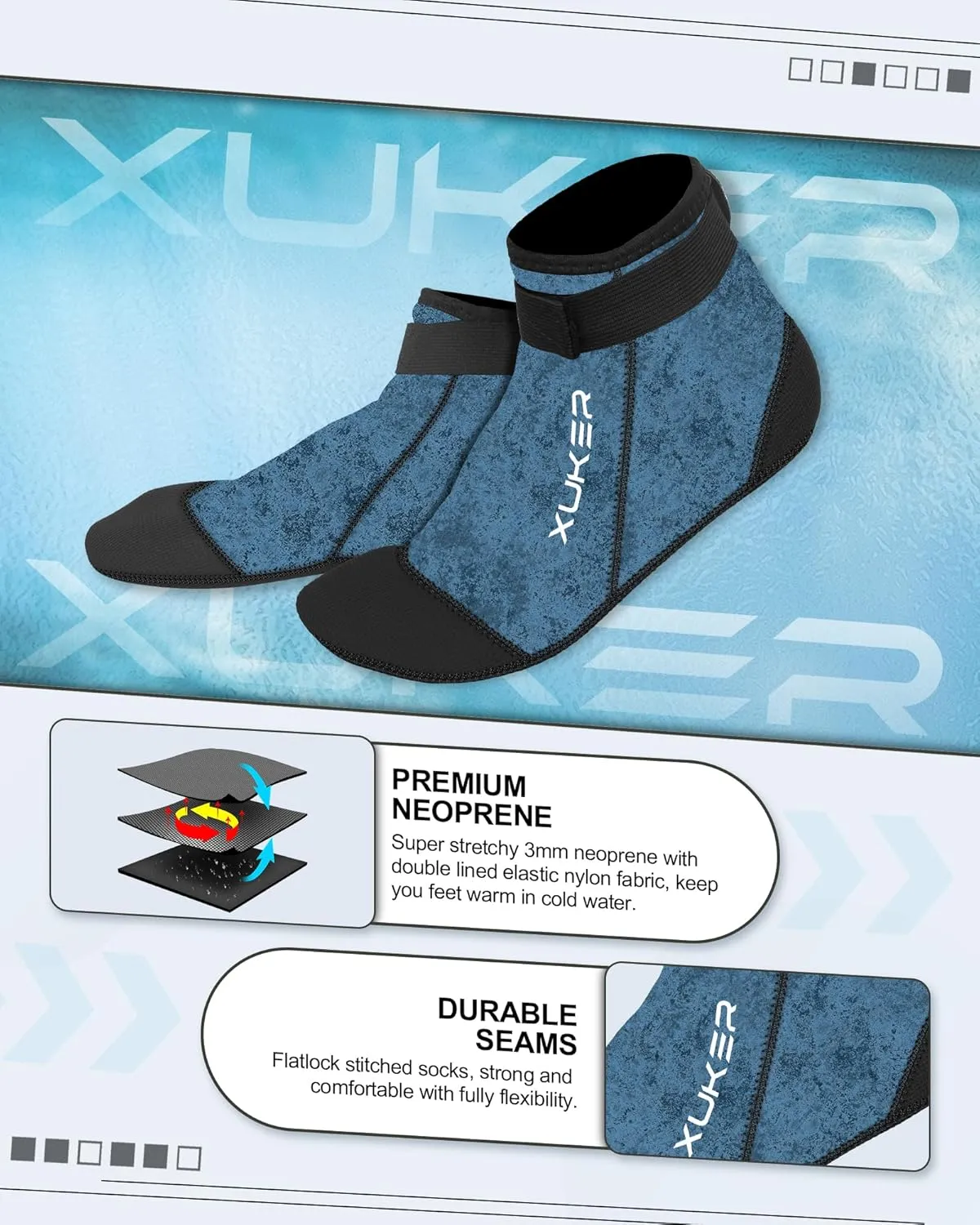 XUKER Water Socks Neoprene Socks, 3mm Glue Blind Stitch Sand Beach Volleyball Wetsuit Socks Water Booties for Diving