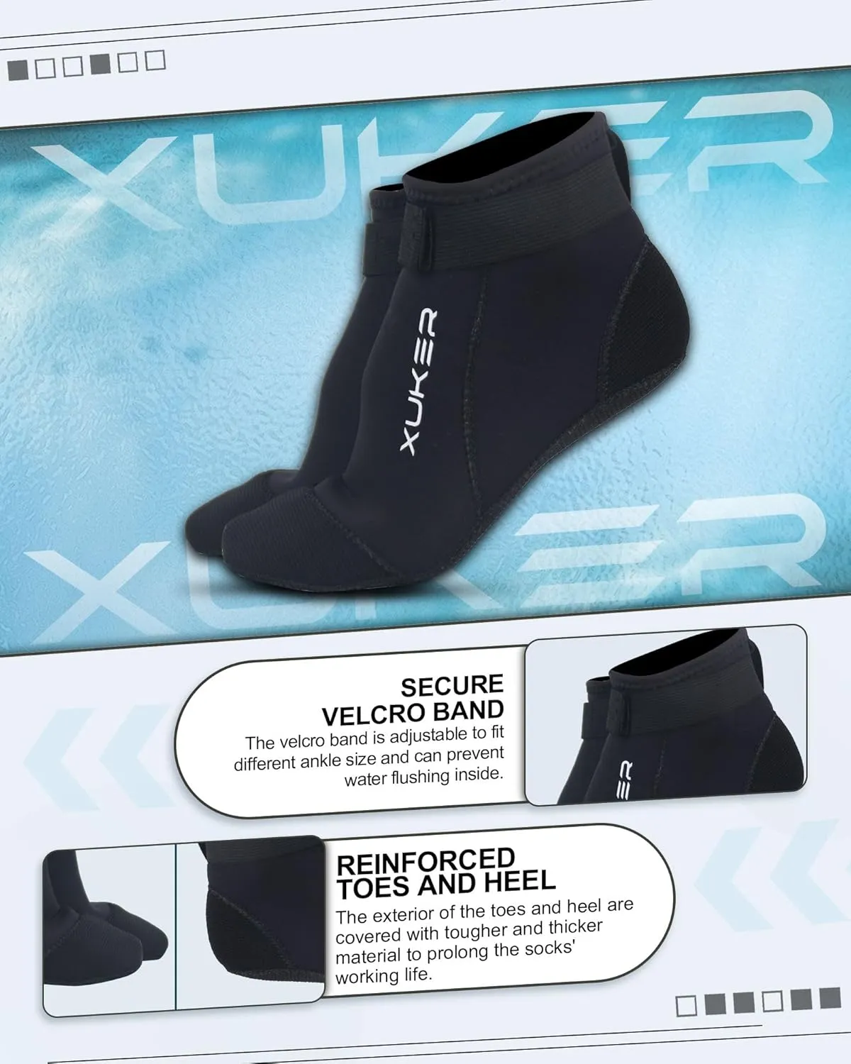 XUKER Water Socks Neoprene Socks, 3mm Glue Blind Stitch Sand Beach Volleyball Wetsuit Socks Water Booties for Diving