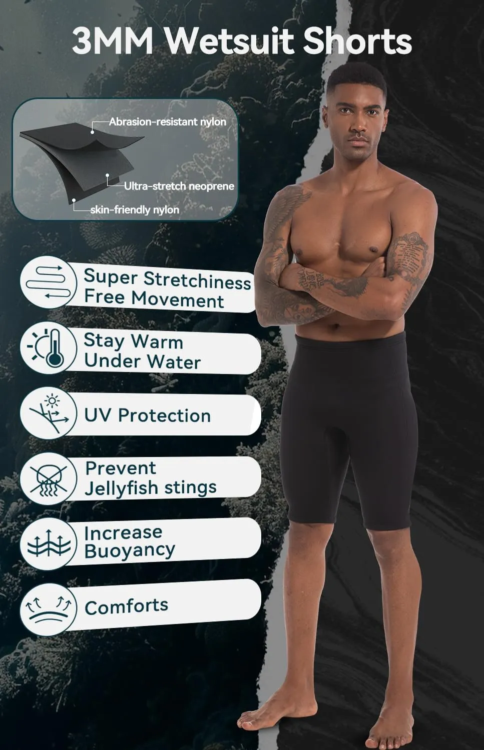 XUKER Wetsuit Shorts Men Women 3mm, Neoprene Shorts Wet Suits for Water Sports Pool Swimming Snorkeling Floating Canoeing Aerobics