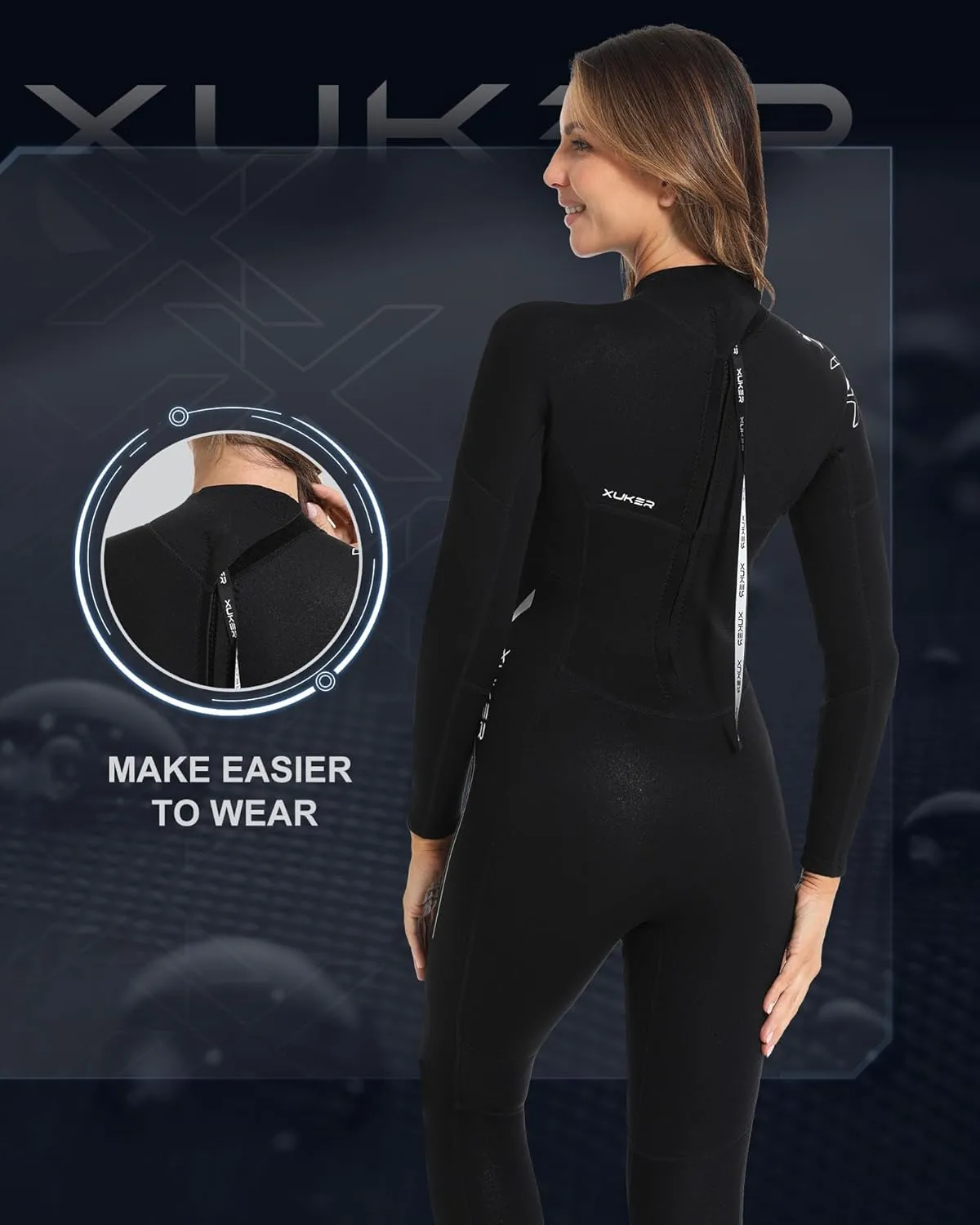 XUKER Women Men Wetsuit 2mm 3mm, Neoprene Wet Suits Front/Back Zip in Cold Water Full Body Dive Suit for Water Sports