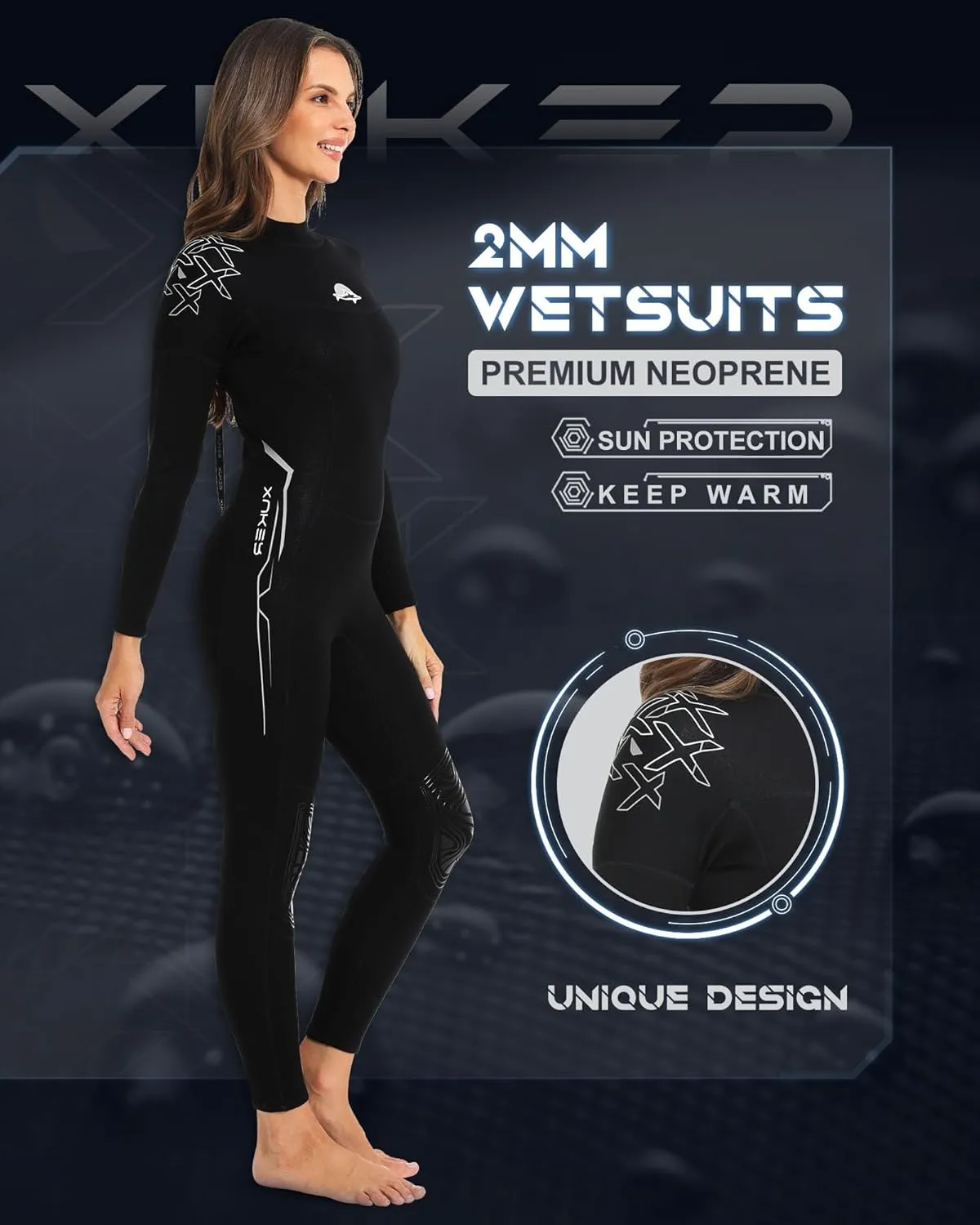 XUKER Women Men Wetsuit 2mm 3mm, Neoprene Wet Suits Front/Back Zip in Cold Water Full Body Dive Suit for Water Sports