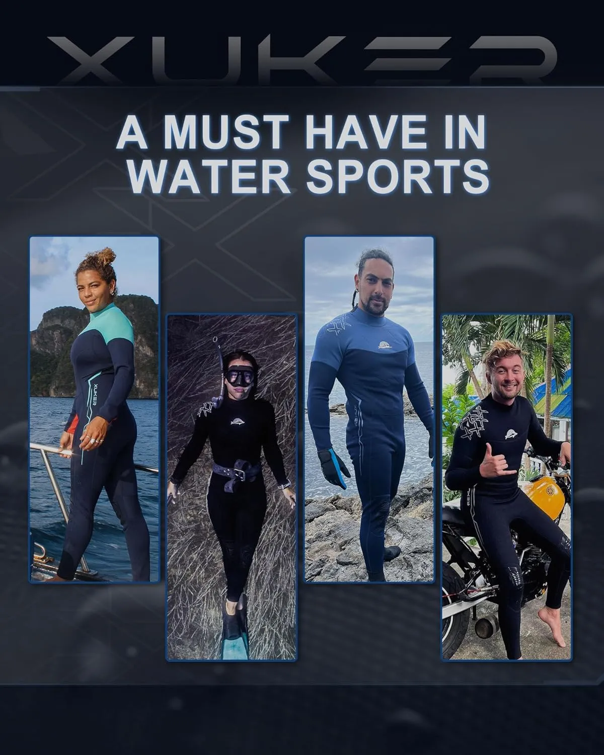 XUKER Women Men Wetsuit 2mm 3mm, Neoprene Wet Suits Front/Back Zip in Cold Water Full Body Dive Suit for Water Sports
