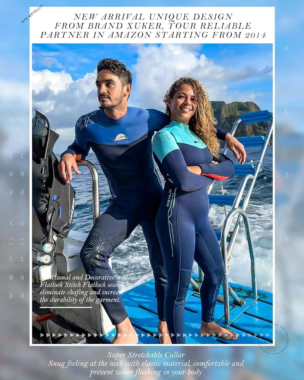 XUKER Women Men Wetsuit 2mm 3mm, Neoprene Wet Suits Front/Back Zip in Cold Water Full Body Dive Suit for Water Sports