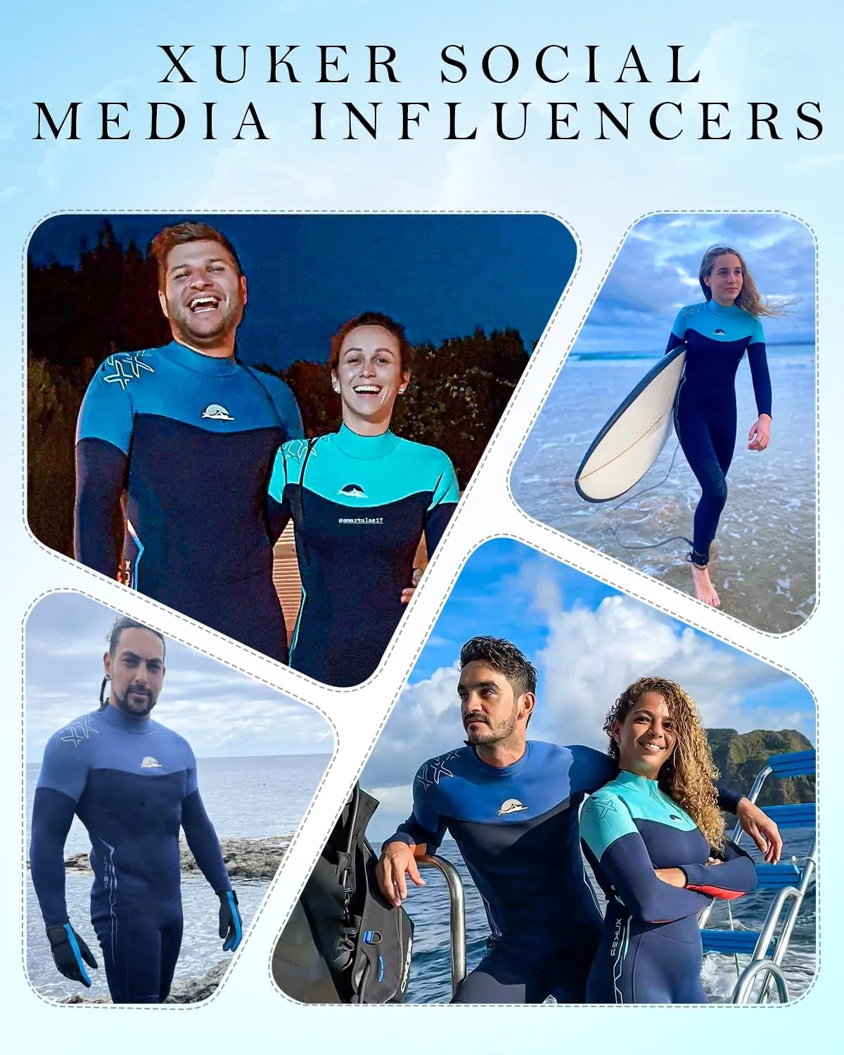XUKER Women Men Wetsuit 2mm 3mm, Neoprene Wet Suits Front/Back Zip in Cold Water Full Body Dive Suit for Water Sports