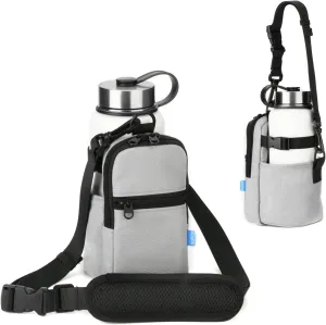 Xxerciz Water Bottle Carrier Bag with Phone Pocket Crossbody Sports Water Bottle Sling Pouch Holder with Adjustable Shoulder Strap, Universal Water Bottle Accessories for Walking Hiking