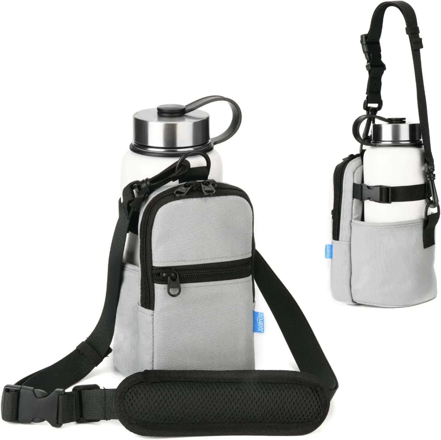 Xxerciz Water Bottle Carrier Bag with Phone Pocket Crossbody Sports Water Bottle Sling Pouch Holder with Adjustable Shoulder Strap, Universal Water Bottle Accessories for Walking Hiking