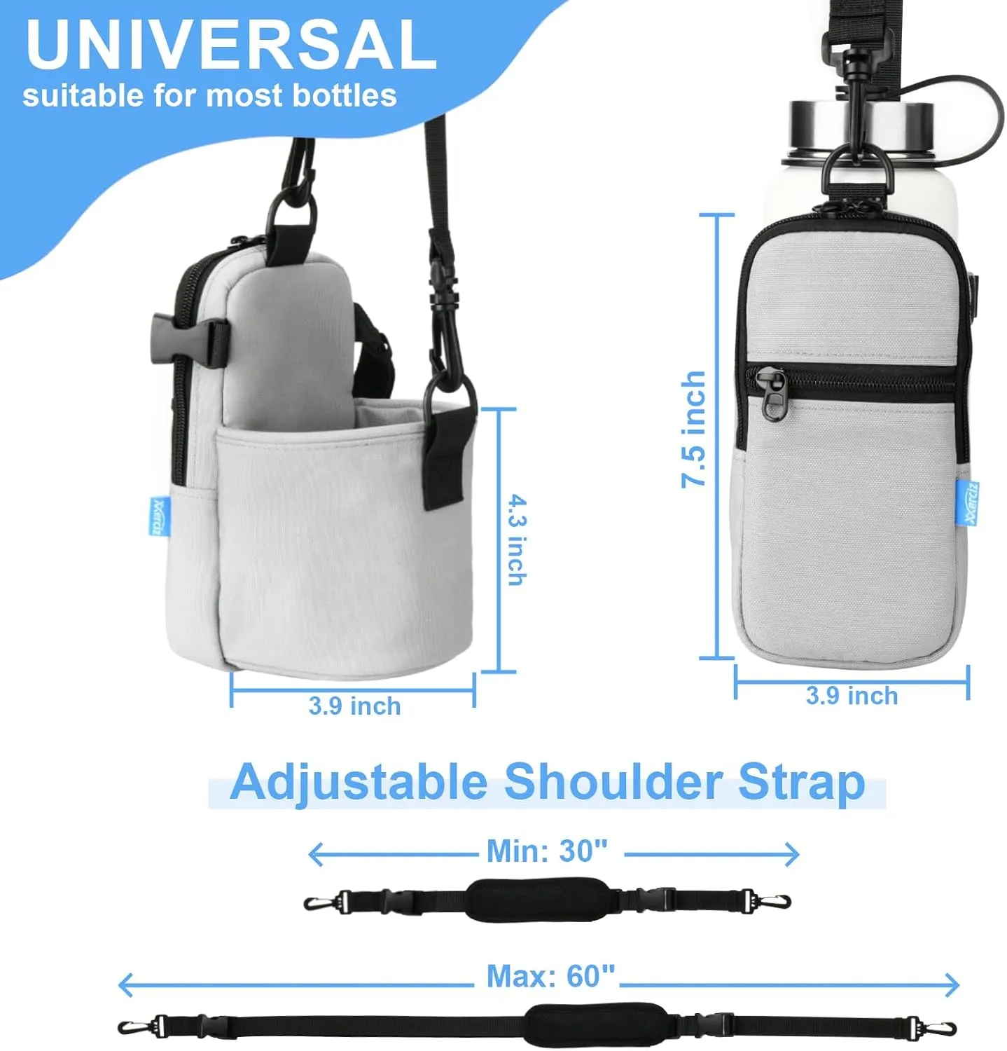 Xxerciz Water Bottle Carrier Bag with Phone Pocket Crossbody Sports Water Bottle Sling Pouch Holder with Adjustable Shoulder Strap, Universal Water Bottle Accessories for Walking Hiking