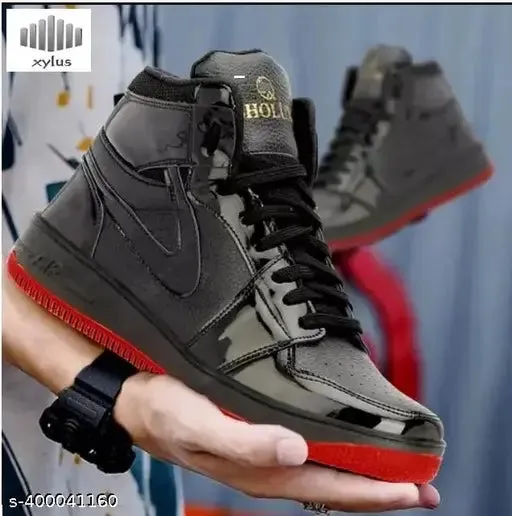 XYLUS Black Fancy Laser Cuts Lace-Up Sports Shoes | Casual Shoes | Sneakers | Shoes For Men | Casual Shoes for Men |