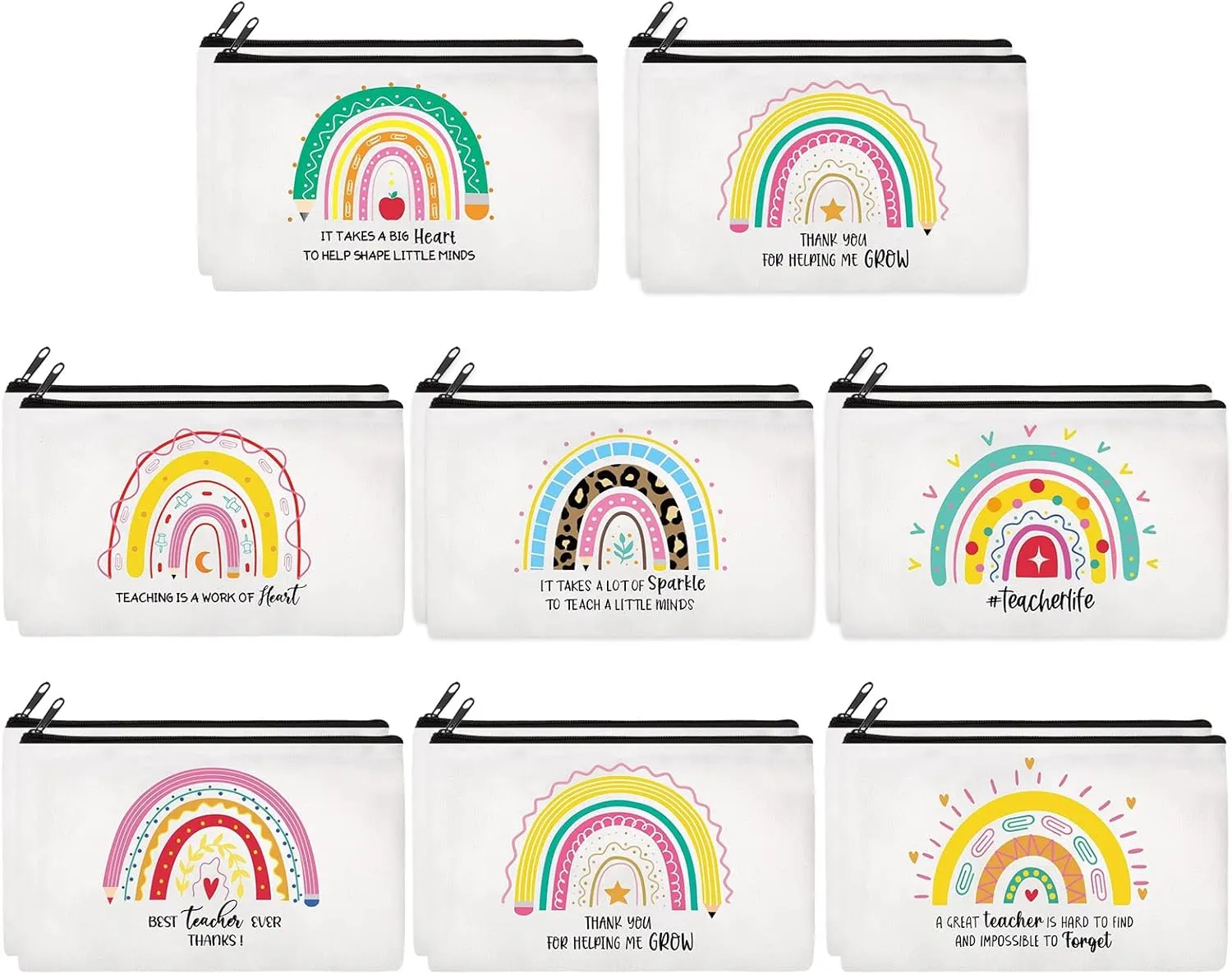 Yahenda 16 Pieces Cosmetic Makeup Bag Inspirational Zipper Pouch Inspirational Appreciation Gifts for Women Nurse Teacher(Teacher)
