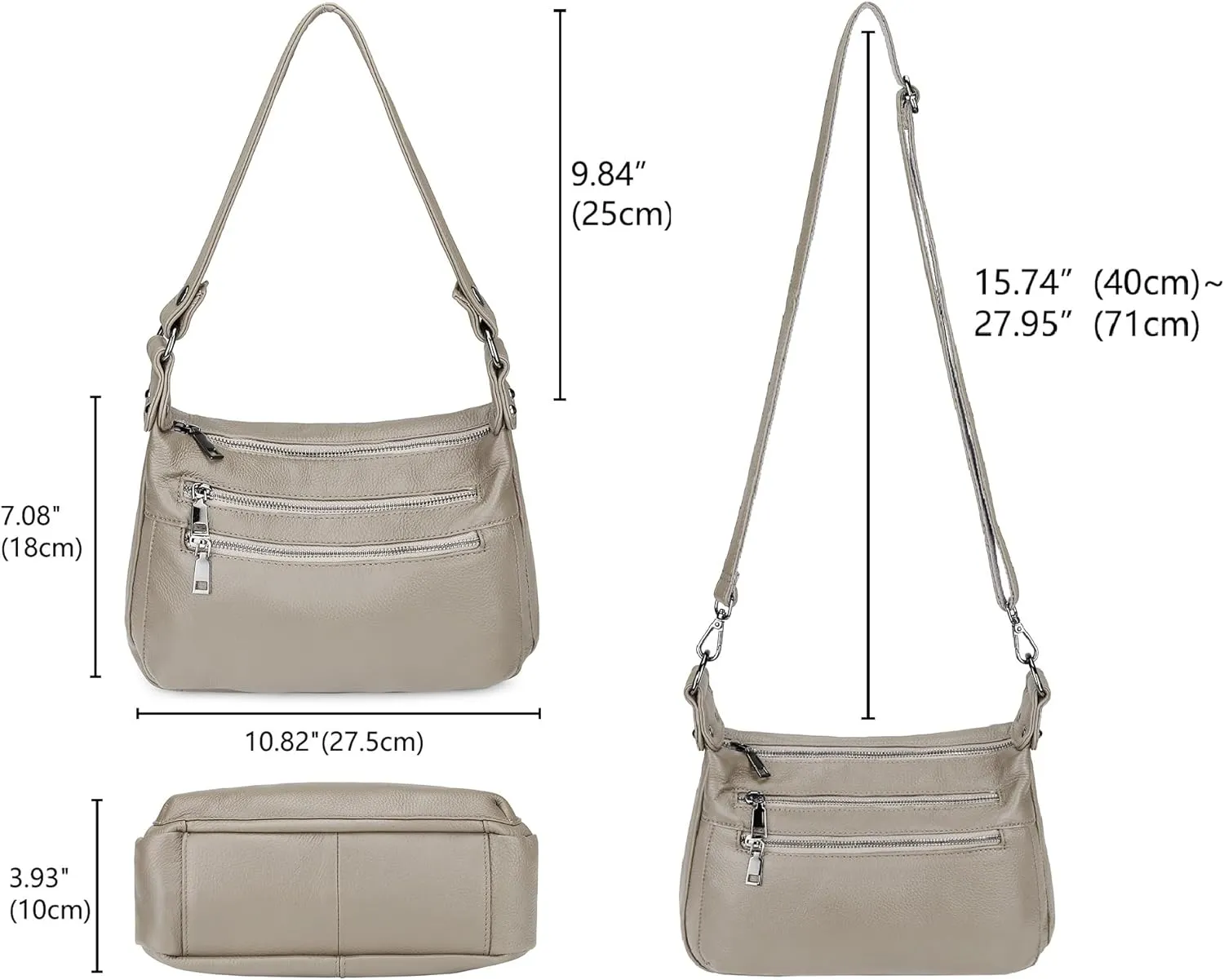 YALUXE Genuine Leather Shoulder Bag Medium Size Handbag Purse Multi Zip Pockets Crossbody Bags for Women