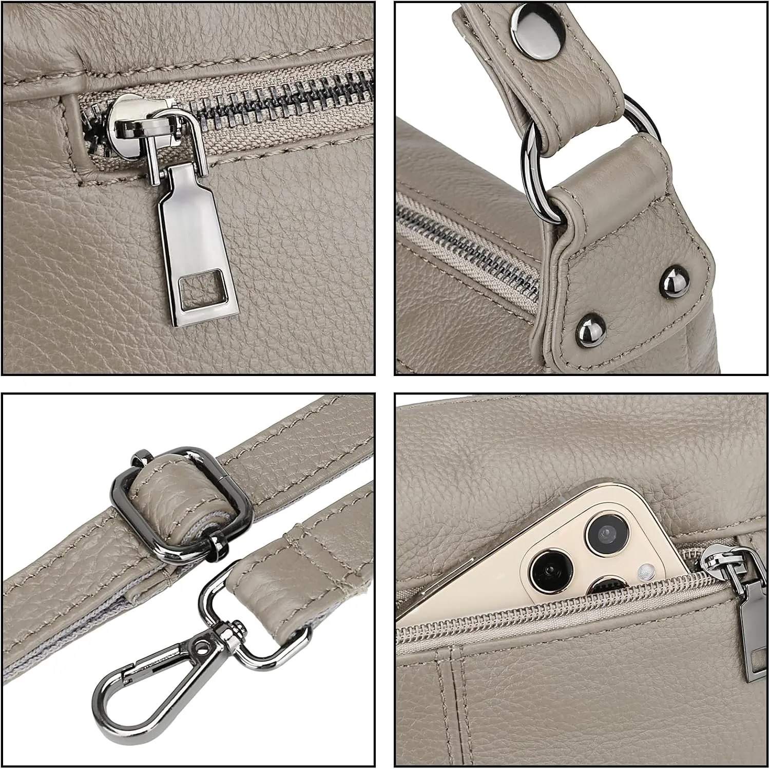 YALUXE Genuine Leather Shoulder Bag Medium Size Handbag Purse Multi Zip Pockets Crossbody Bags for Women