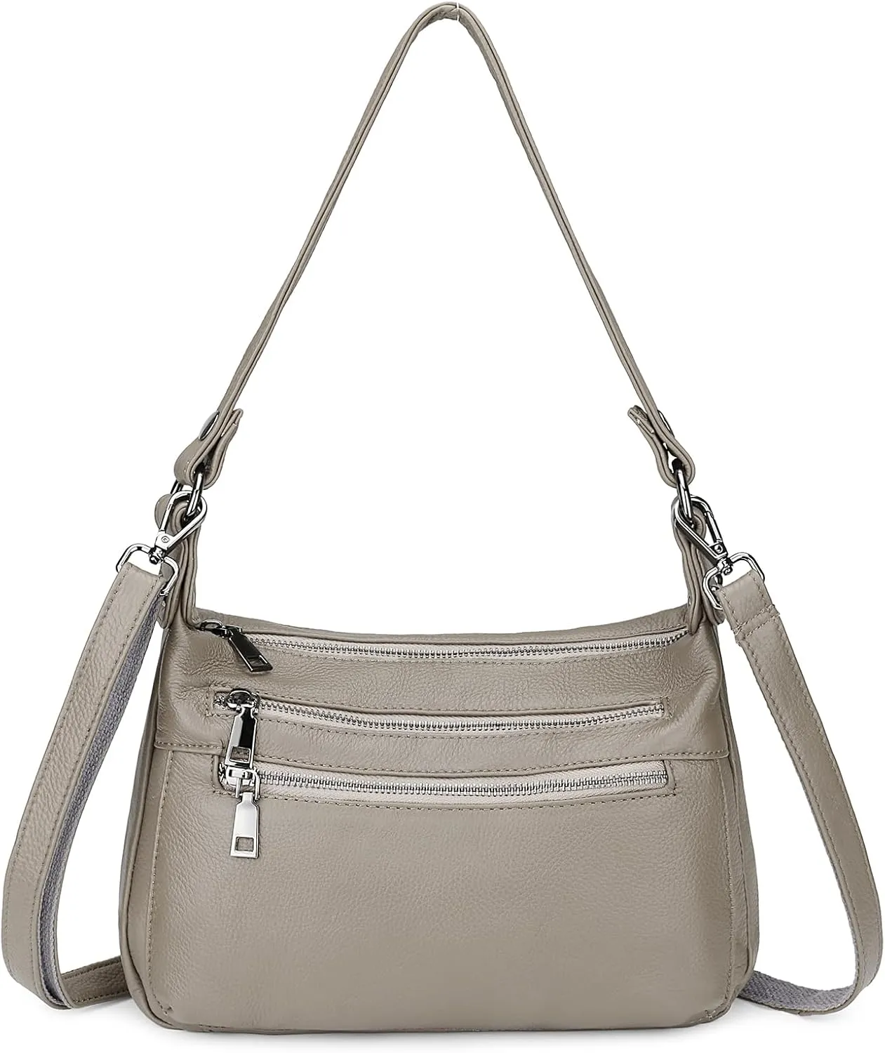 YALUXE Genuine Leather Shoulder Bag Medium Size Handbag Purse Multi Zip Pockets Crossbody Bags for Women