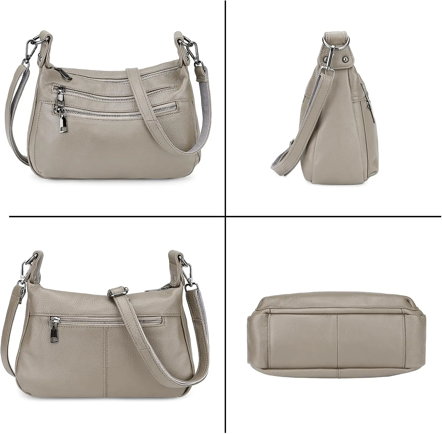 YALUXE Genuine Leather Shoulder Bag Medium Size Handbag Purse Multi Zip Pockets Crossbody Bags for Women