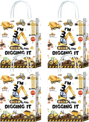 YanZonic 16Pcs I'm 3 and Digging It - Construction Gift Bags, Construction Theme Trunk or Treat 3rd Birthday Party Supplies - Dirty 3rd Birthday Boy Decorations, Construction Goody Bags