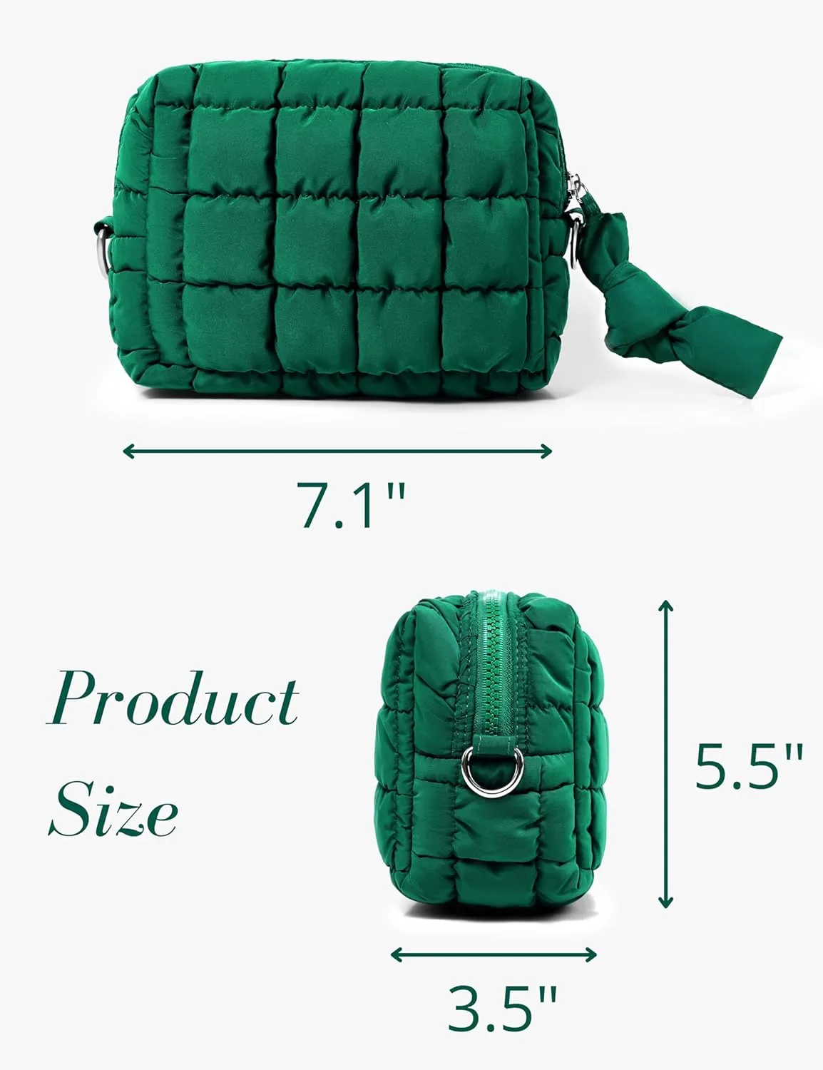 Yarnic Quilted Makeup Bag Cosmetic Bag, Travel Toiletry Bag for Women, Cute Makeup Bag Organizer Puffer Makeup Pouch (S, Deep Green)
