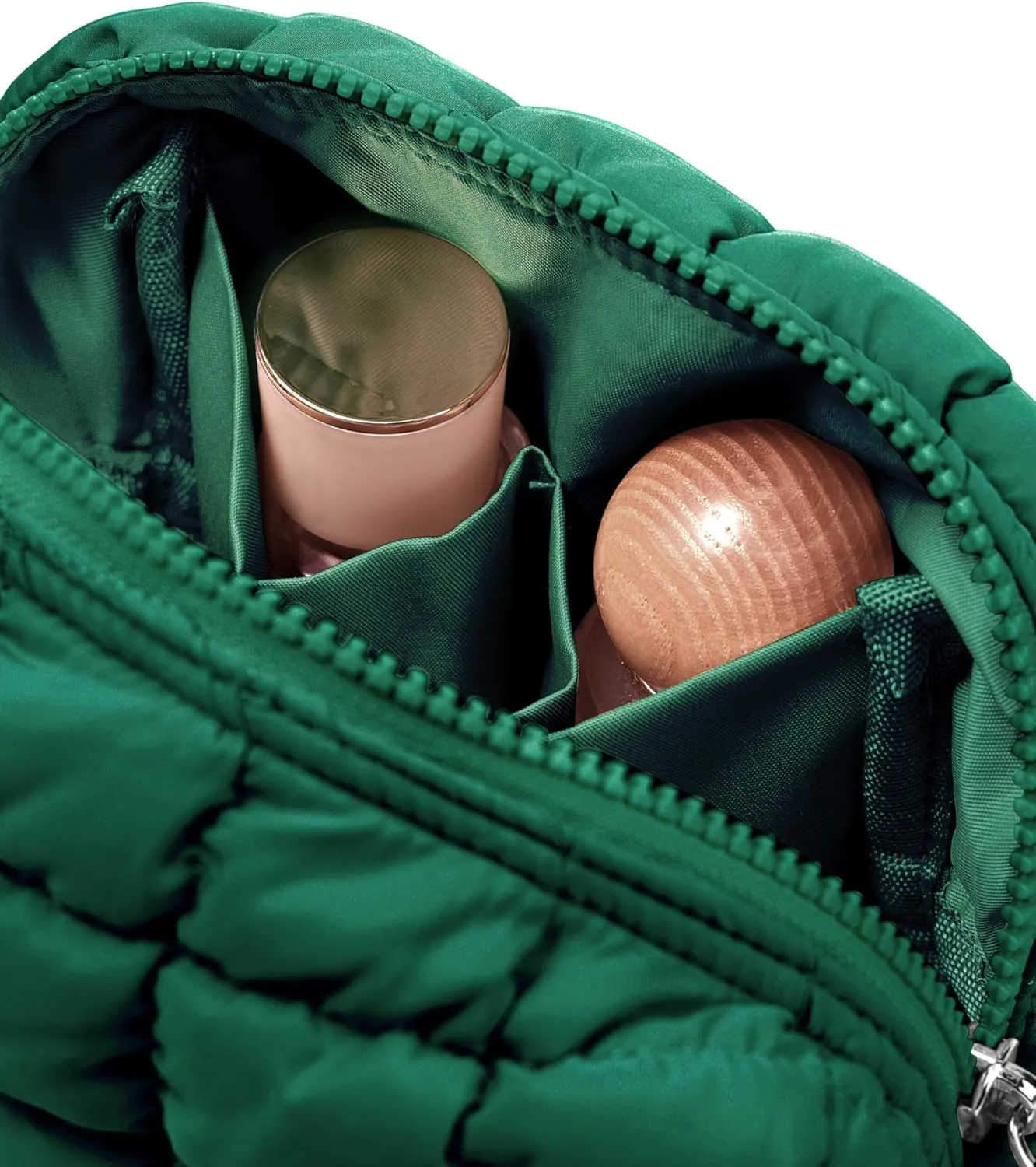 Yarnic Quilted Makeup Bag Cosmetic Bag, Travel Toiletry Bag for Women, Cute Makeup Bag Organizer Puffer Makeup Pouch (S, Deep Green)