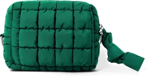 Yarnic Quilted Makeup Bag Cosmetic Bag, Travel Toiletry Bag for Women, Cute Makeup Bag Organizer Puffer Makeup Pouch (S, Deep Green)