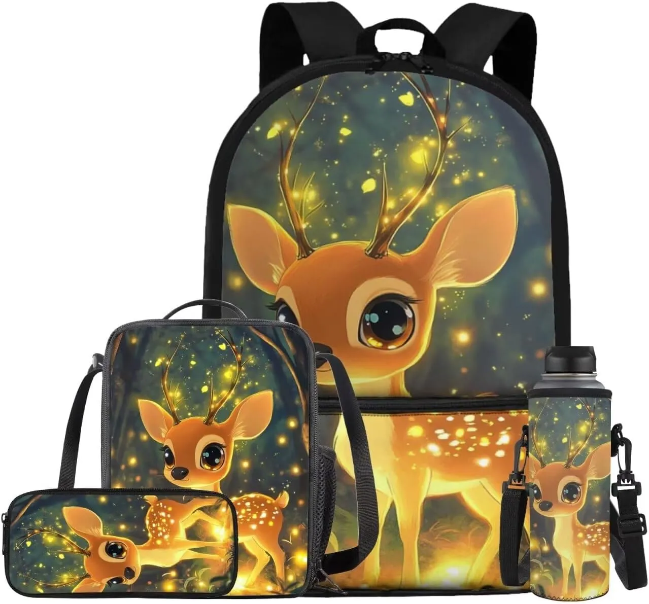 Yellow Deer Pre School Backpack for Girls with Lunch Box Fashion Trend Bookbags for 6Th Grade Kids Lightweight Casual Daypack with Zip Front Pocket Aesthetic New Semester Gifts Bag