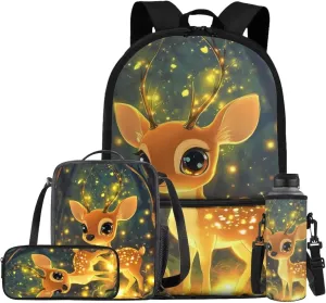 Yellow Deer Pre School Backpack for Girls with Lunch Box Fashion Trend Bookbags for 6Th Grade Kids Lightweight Casual Daypack with Zip Front Pocket Aesthetic New Semester Gifts Bag