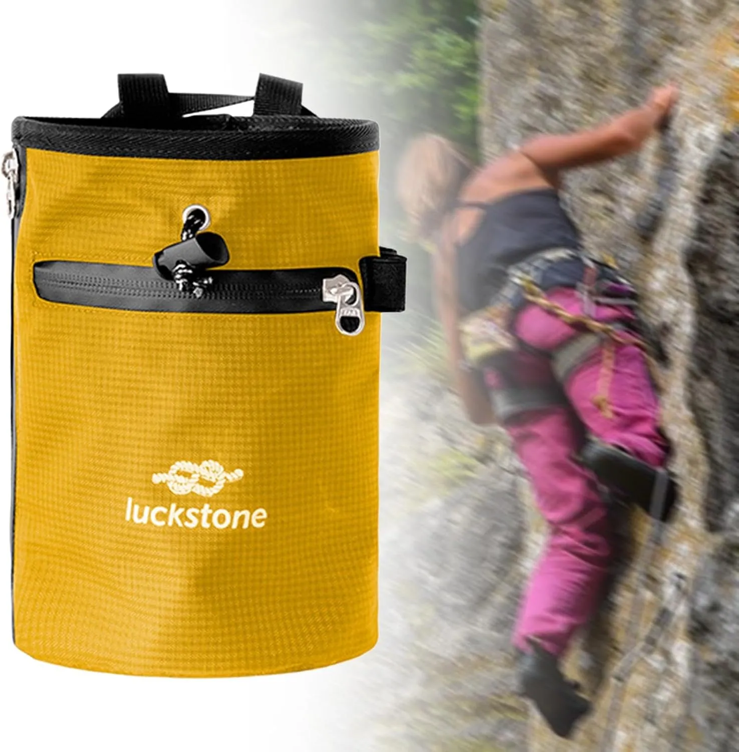 YIJU Chalk Bag for Rock Climbing with Zipper Pocket Lightweight Storage Pouch Adjustable Waist Belt for Workout Sports Disc Golf