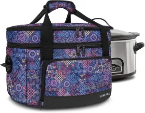 YOREPEK 2 Layer Slow Cooker Carrier, Compatible with 6, 7, 8 Quart Crock-Pot, Insulated Large Slow Cooker Travel Bag with Bottom Pad Lid Fasten Straps, for Family Gathering Potluck, Gift for Women