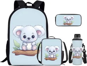 Ystardream Blue Koala Backpack With Lunch Box Bookbags for 6Th Grade Girls Middle School Backpack Set 4 in 1 with Water Bottle Sleeve Kindergarten Middle School Bookbags Set for Teens Kids