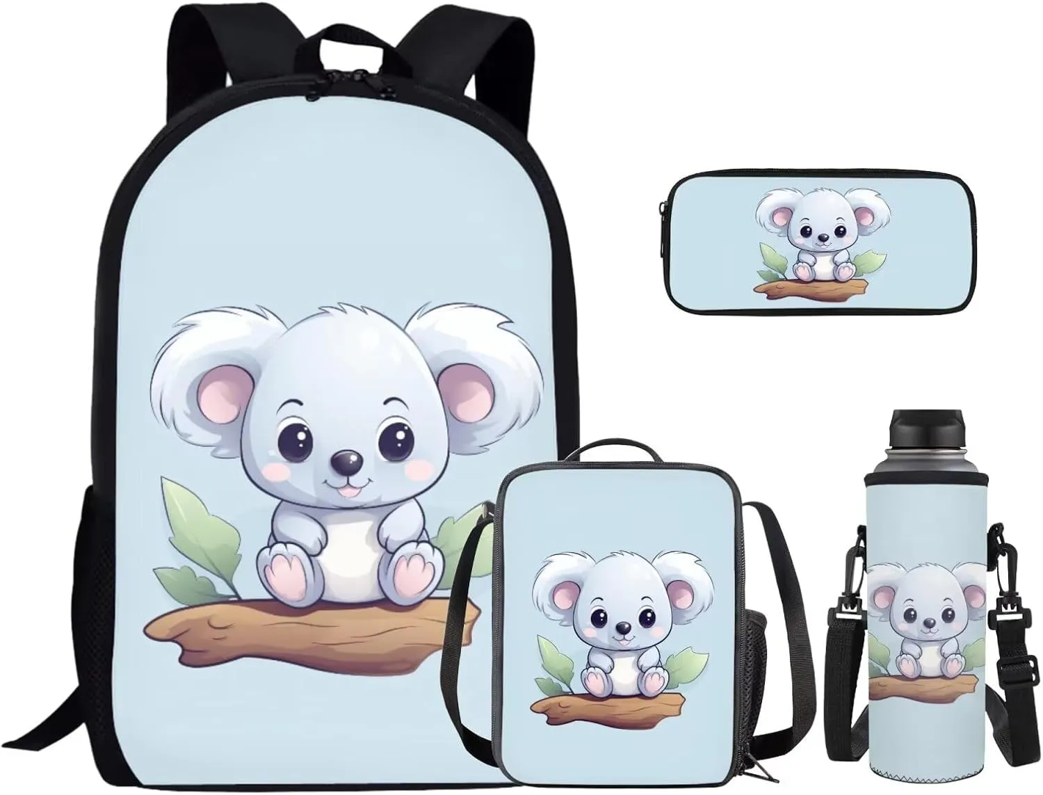 Ystardream Blue Koala Backpack With Lunch Box Bookbags for 6Th Grade Girls Middle School Backpack Set 4 in 1 with Water Bottle Sleeve Kindergarten Middle School Bookbags Set for Teens Kids